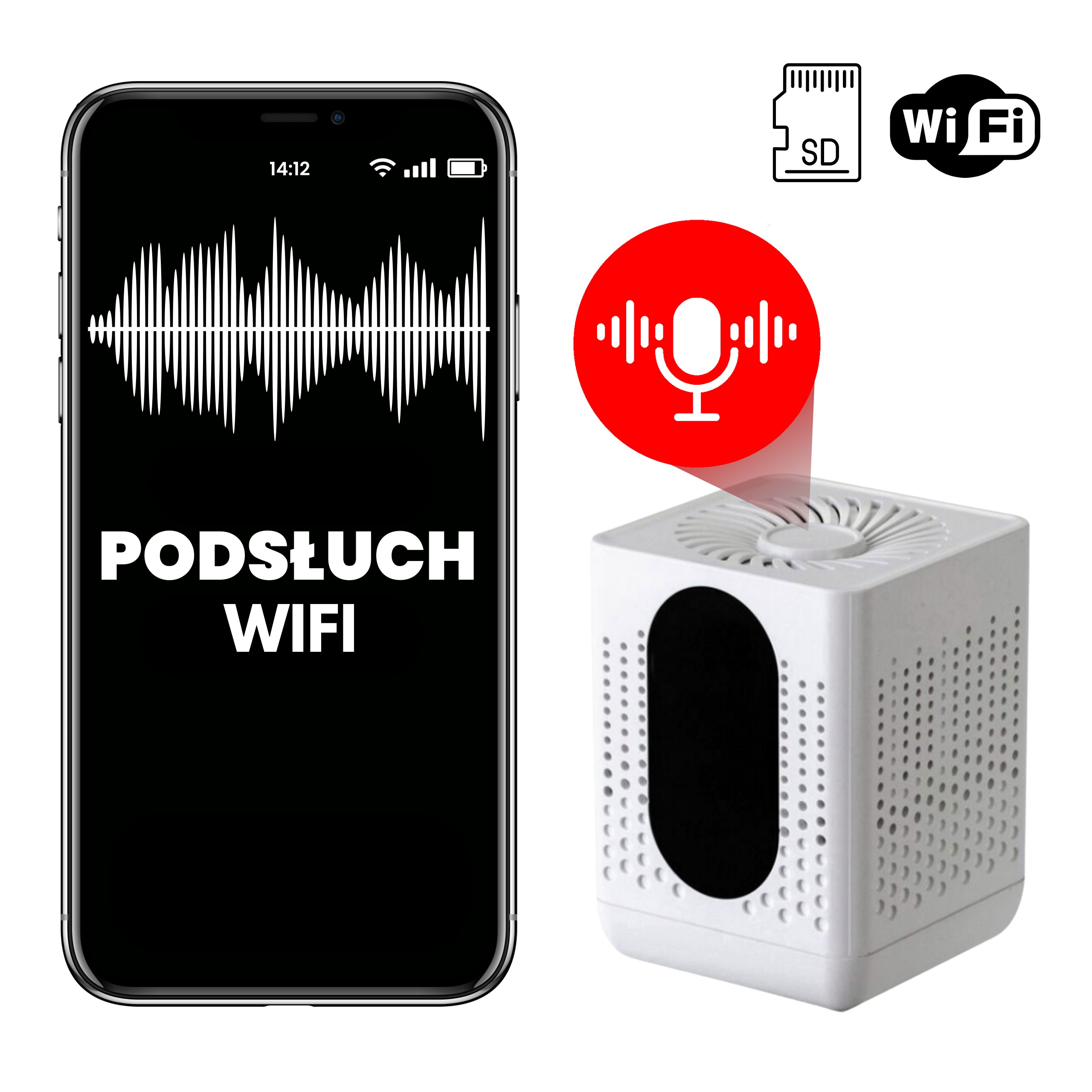 UKRYTY SZPIEGOWSKI DYKTAFON WIFI PODSŁUCH NAGRYWANIE DETEKCJA DO 7 MIESIĘCY