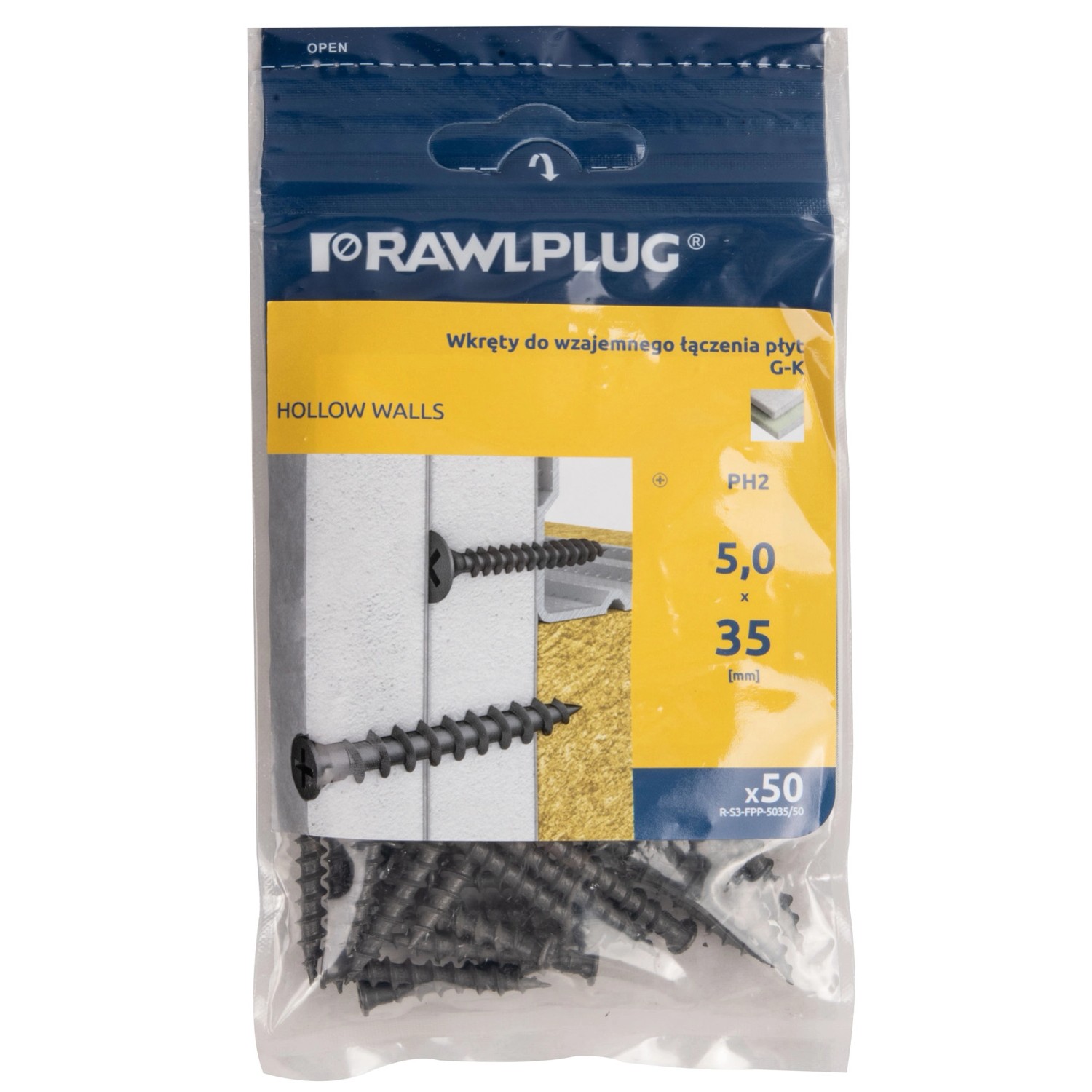 Rawlplug Wkręt łącznikowy GK-GK fosfat 5,0x35 mm