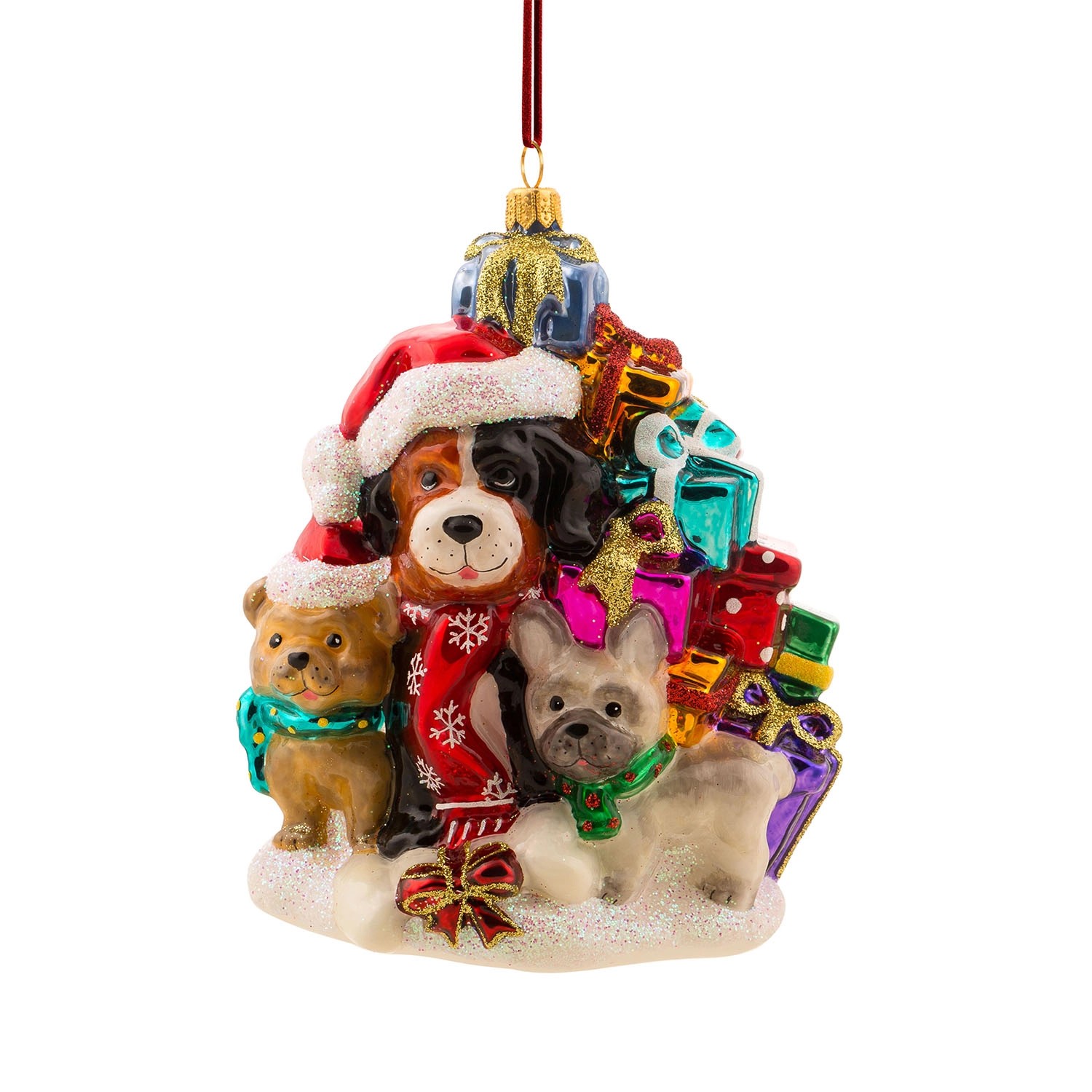 Bombka formowana Pieski z prezentami - 14x11,5x8 cm