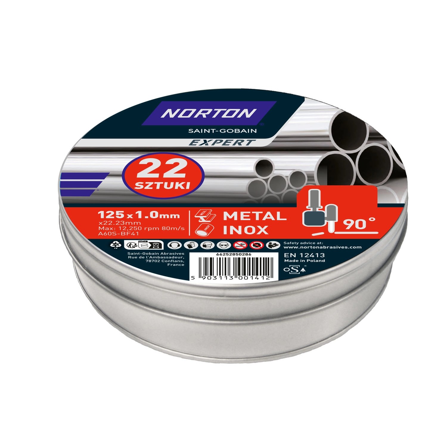 Zestaw tarcz do cięcia metalu Inox 125 x 1,0 x 22,2 mm, 22 szt.