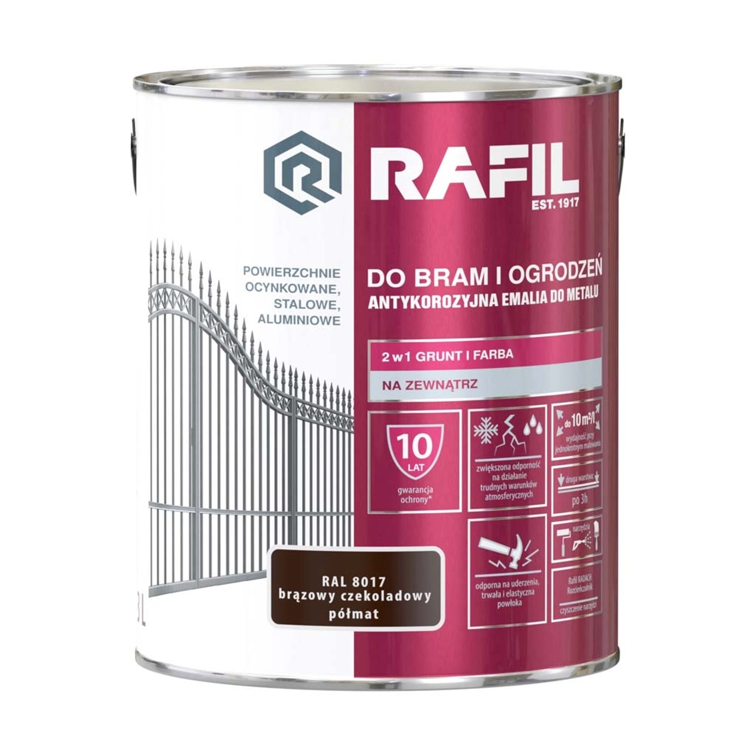 Emalia Rafil do bram i ogrodzeń brąz czekoladowy RAL8017 3L