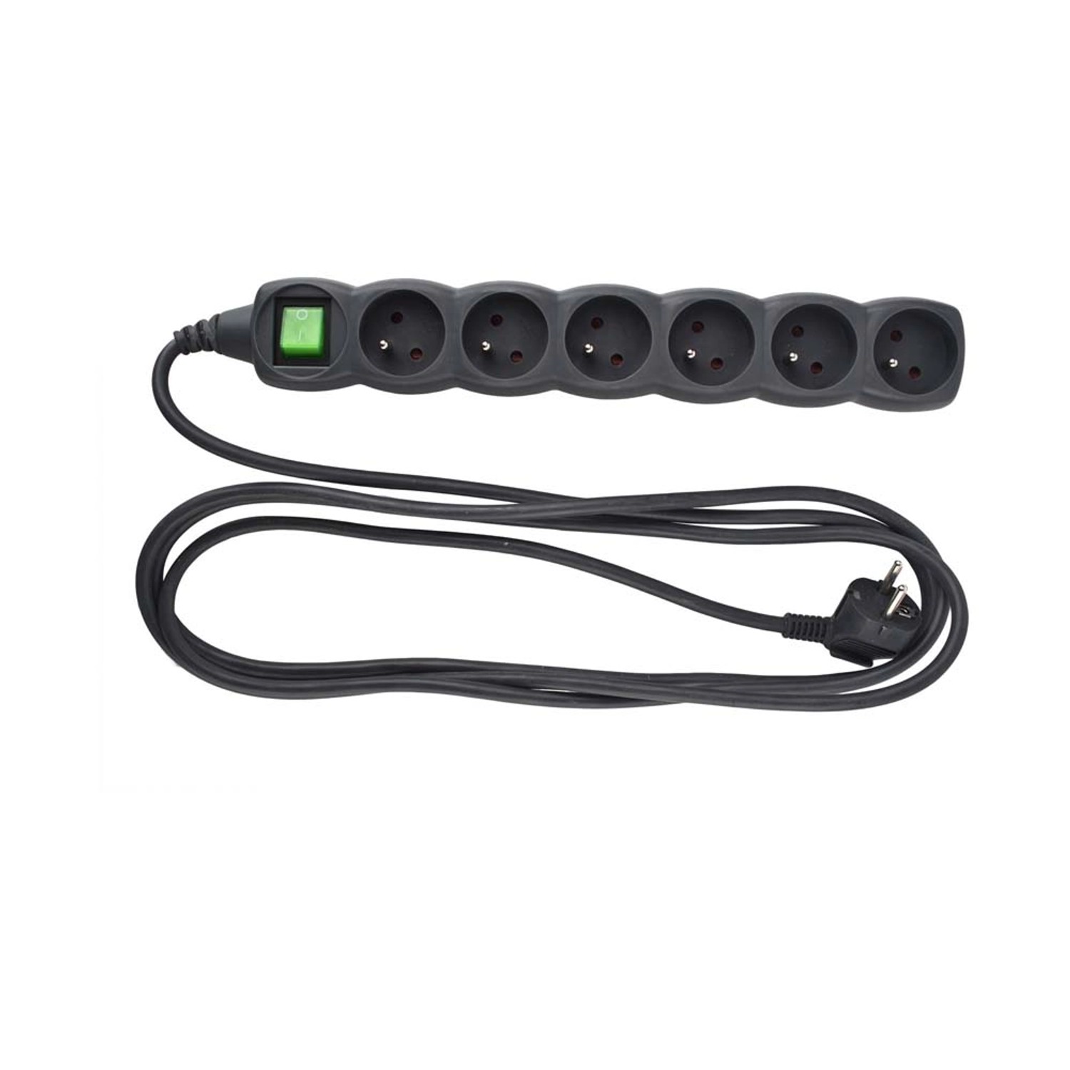 Przedłużacz 6-gniazdowy Z/U z wyłącznikiem 3 m grafitowy