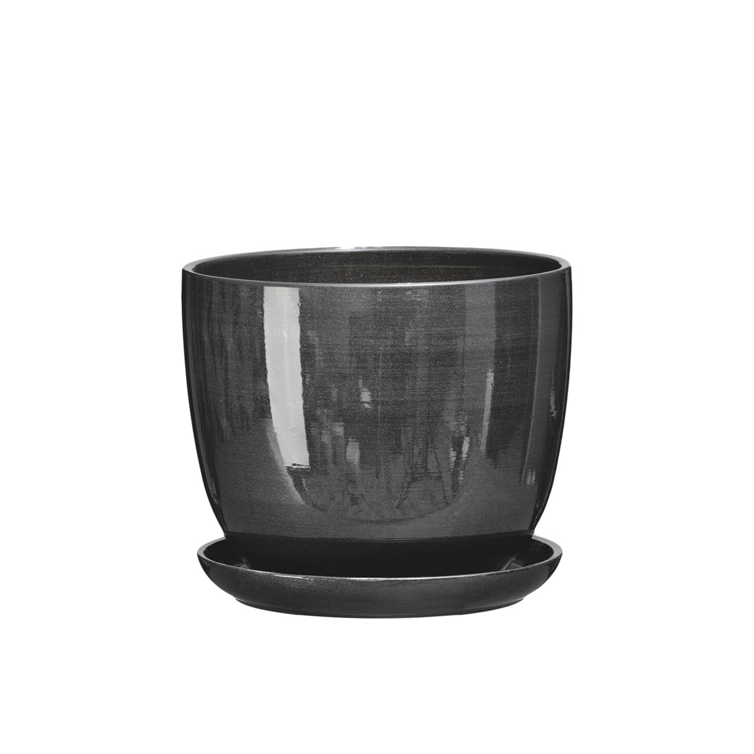 Doniczka z podstawką Sofia grafit połysk - 24,5 cm