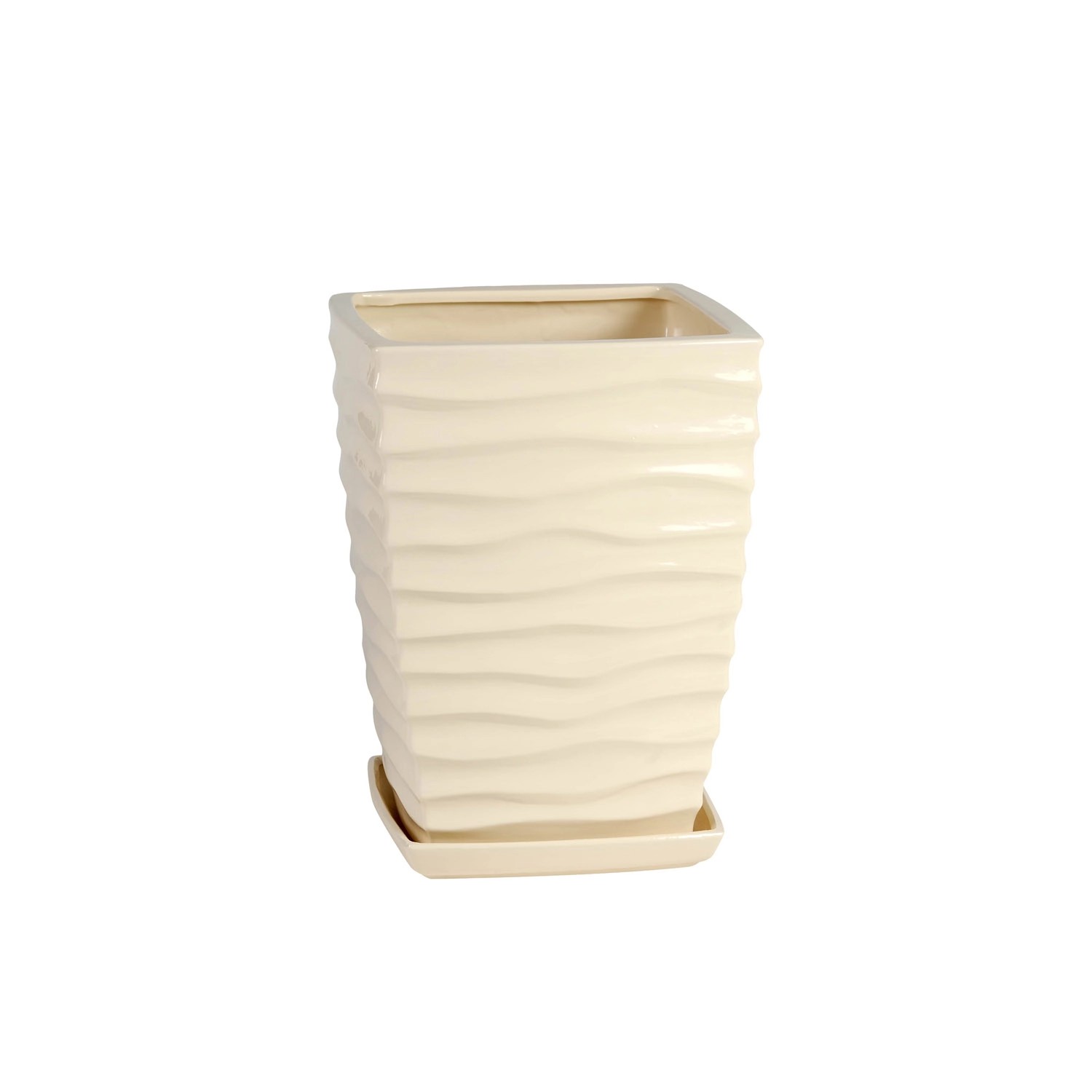 Doniczka z podstawką Kwadrat Duna kremowy połysk - 24 cm