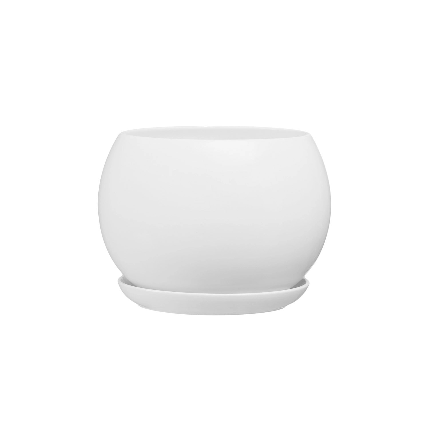 Doniczka z podstawką Kula biały mat - 21 cm