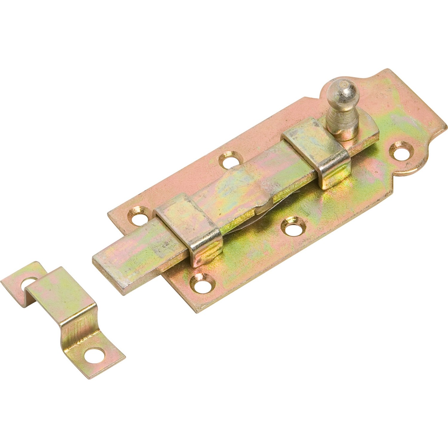 Zasuwa drzwiowa 100 mm x 44 mm ocynkowana na żółto z gałką