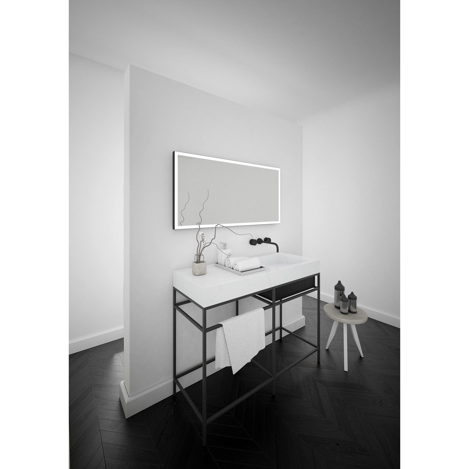 Dubiel Vitrum Lustro Solid black z oświetleniem LED 50x100 cm