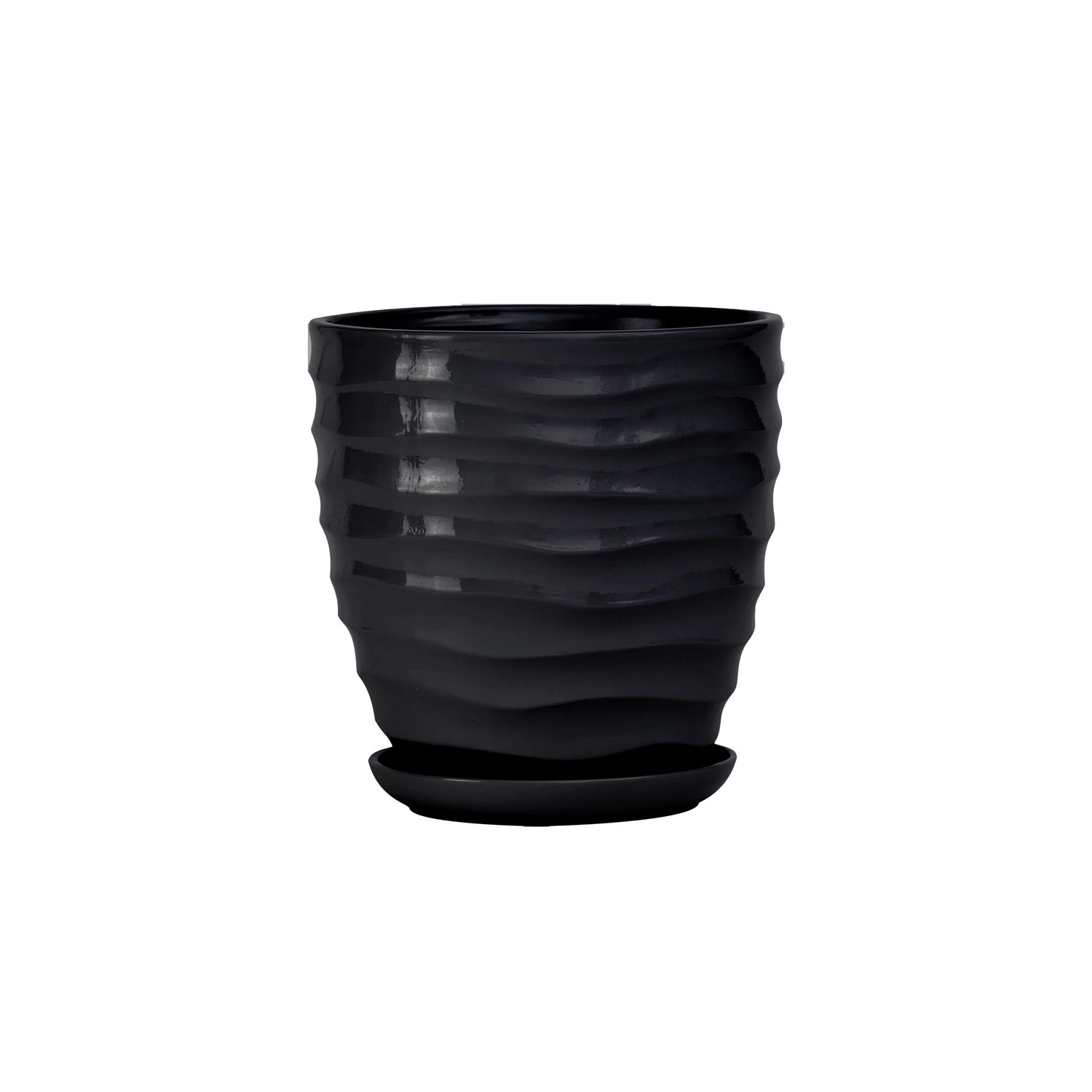 Doniczka z podstawką Duna czarny połysk - 21 cm