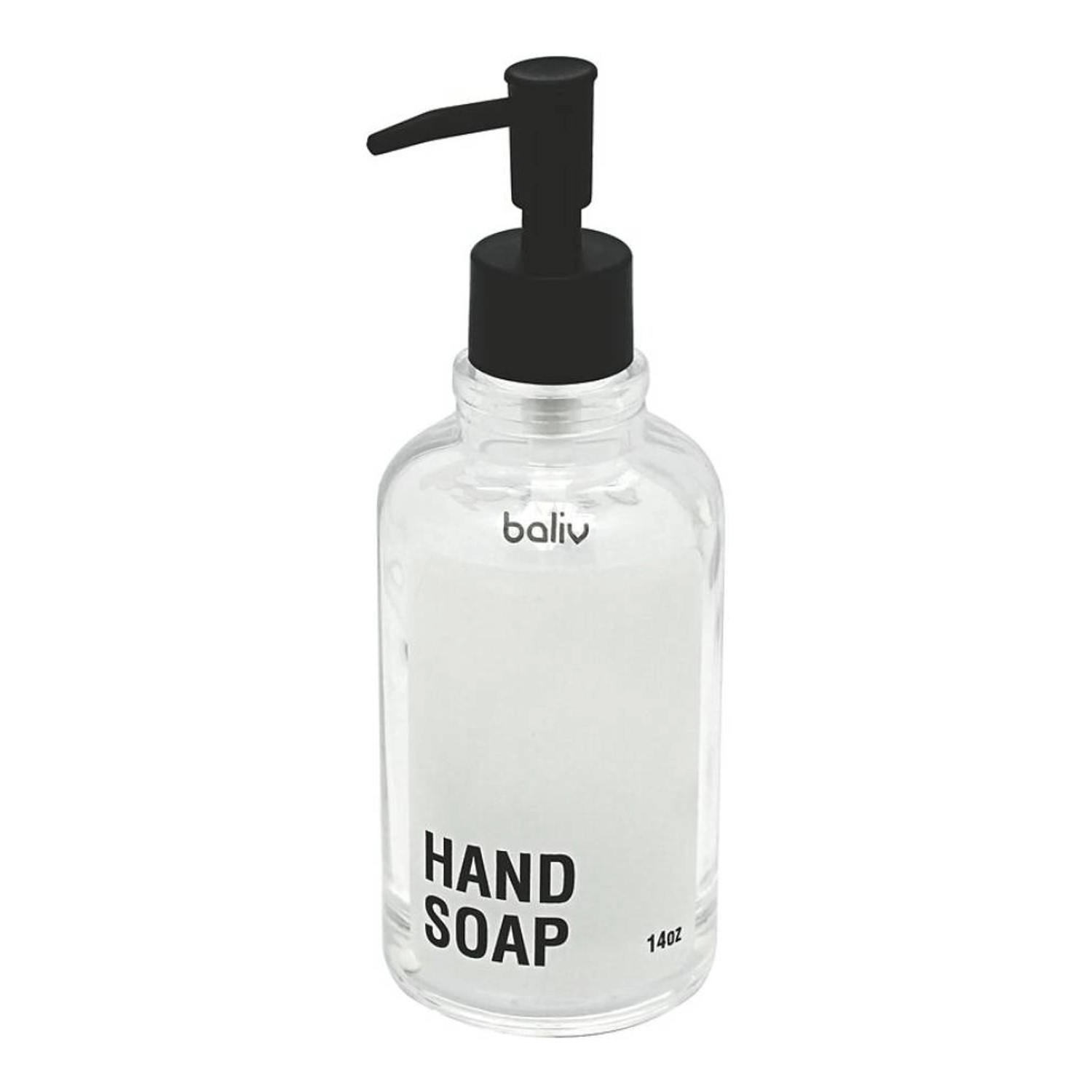 Baliv Dozownik do mydła szklany z czarnym napisem