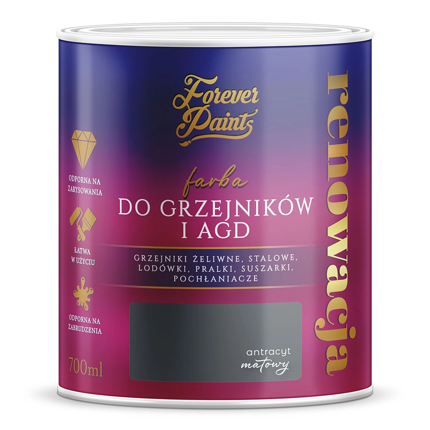 Farba Forever Paints do grzejników i AGD antracyt 0,7L