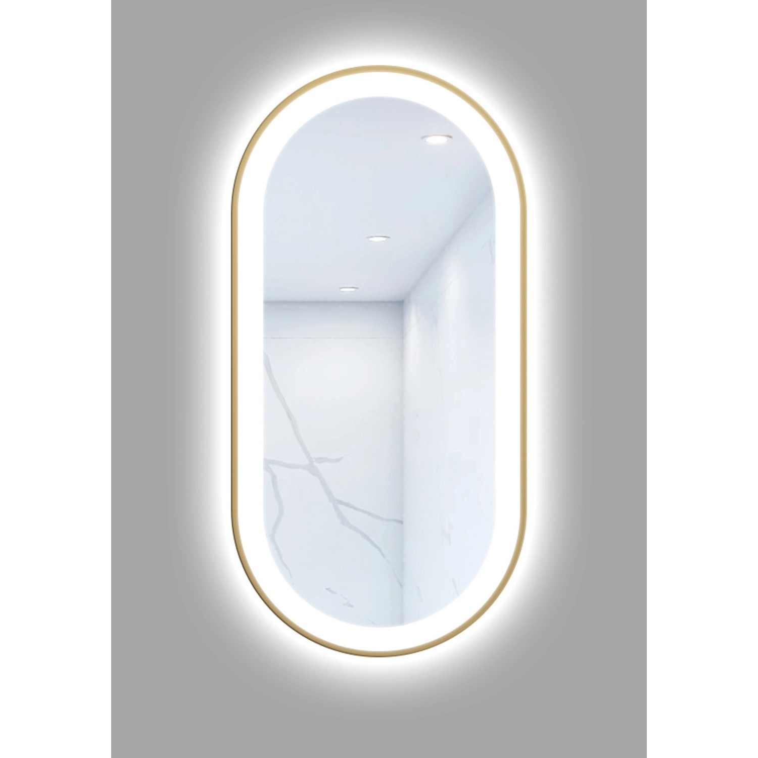 Lustro z LED Oval Line złota rama 100x50