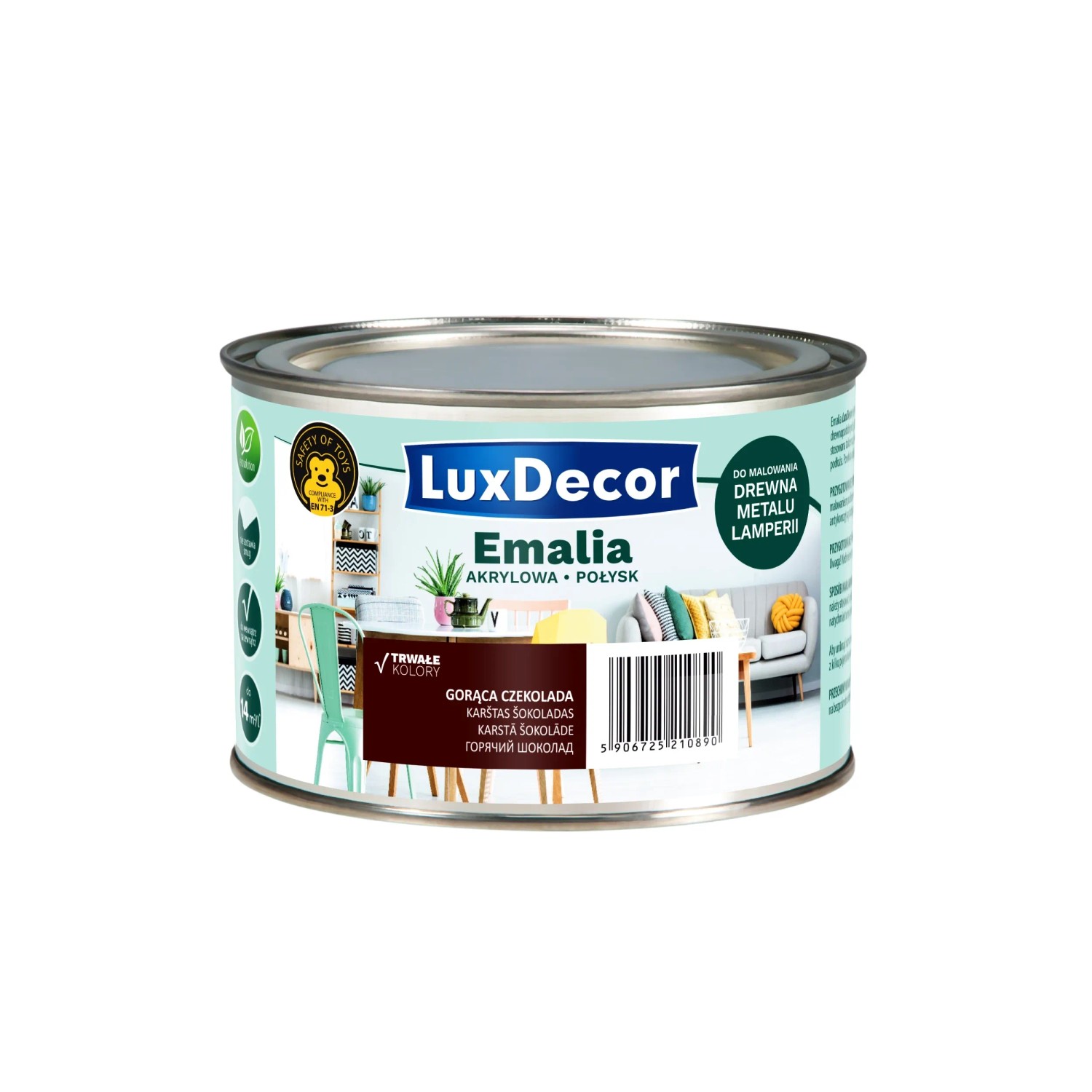 LuxDecor Emalia akrylowa do drewna i metalu połysk gorąca czekolada 400 ml