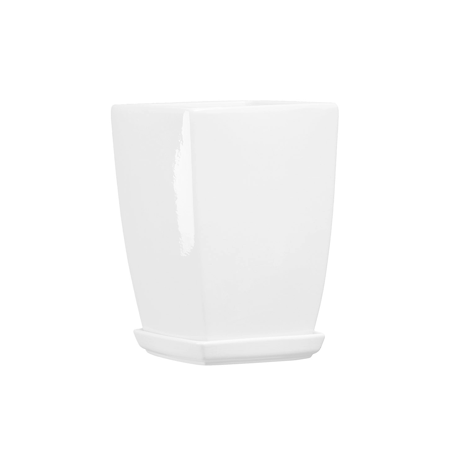 Doniczka z podstawką Kwadrat Pękaty biały połysk - 24 cm
