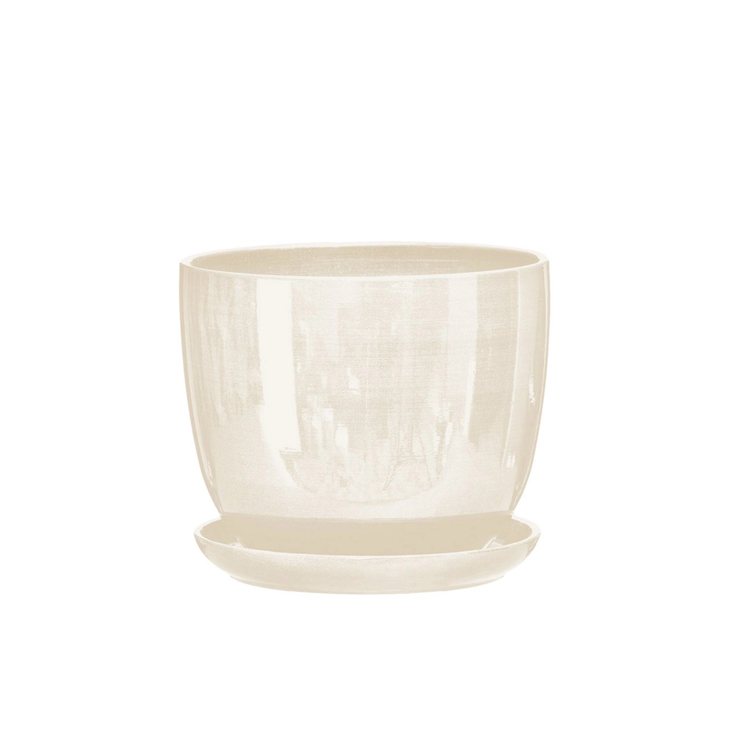 Doniczka z podstawką Sofia kremowy połysk - 21 cm