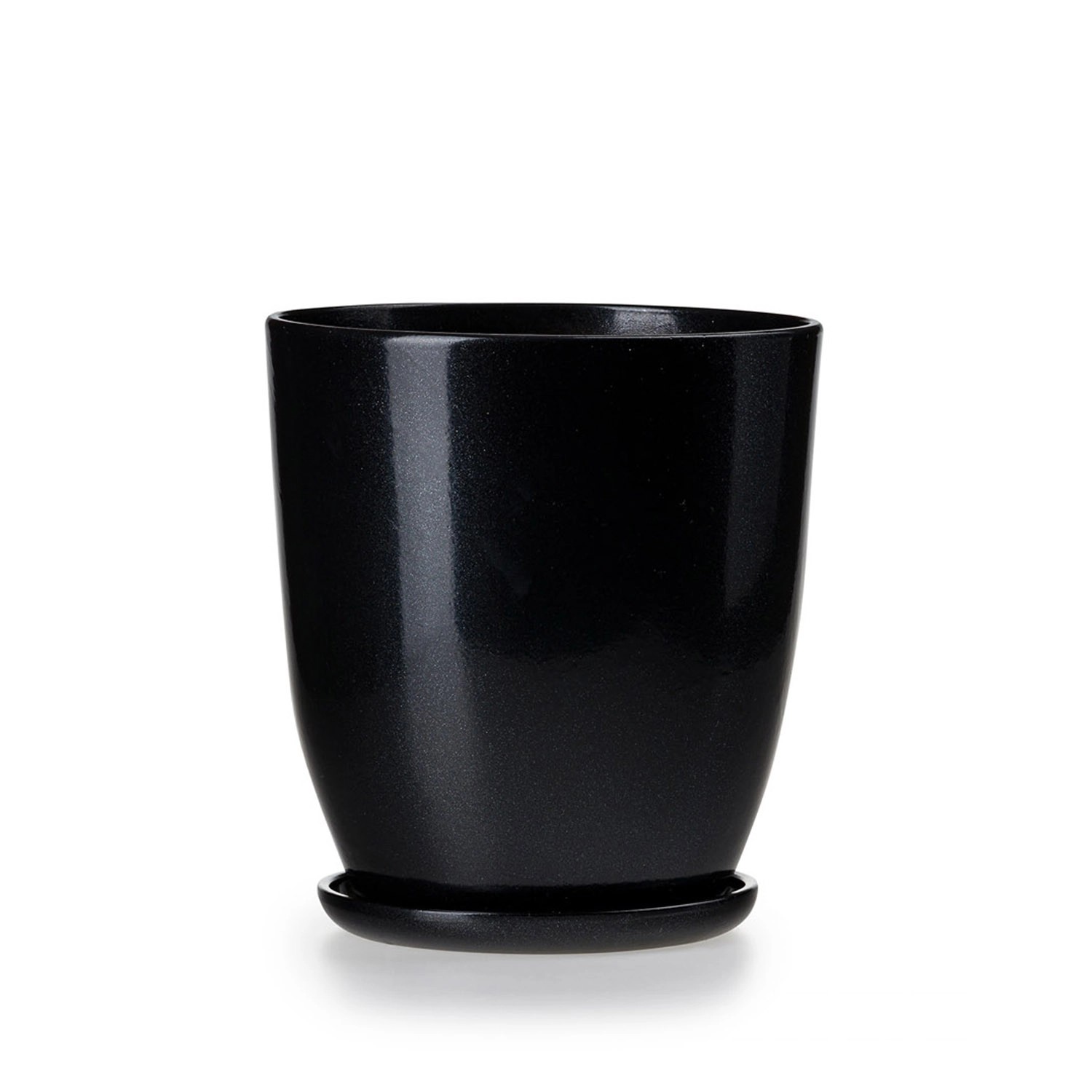 Doniczka z podstawką wysoka czarny połysk - 16,5 cm