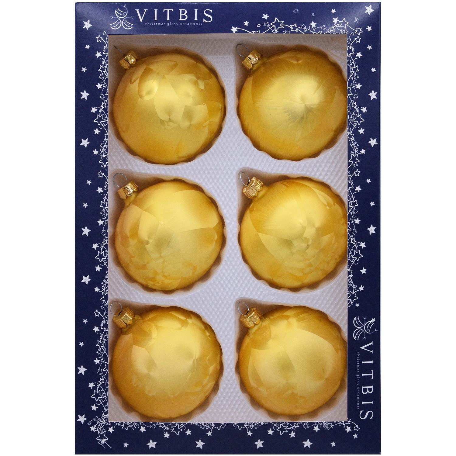Bombki gładkie w pudełku mrożone złote śr. 8 cm - 6 szt.