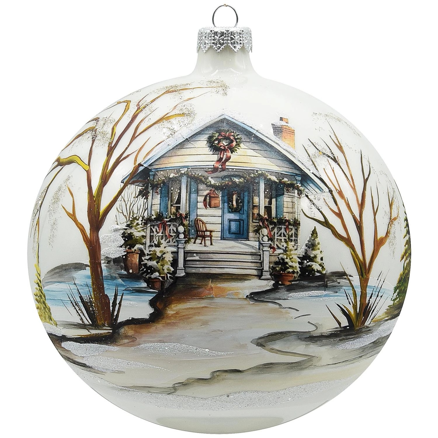 Bombka szklana z dekorem PEJZAŻ, mix - śr. 15 cm