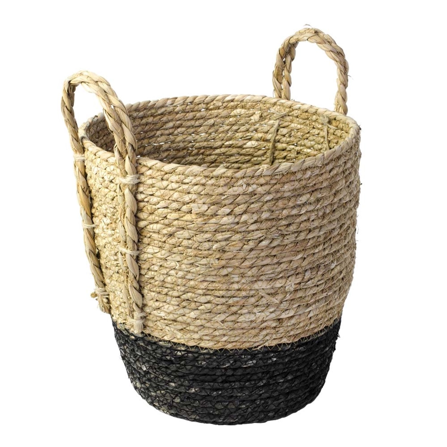 Kosz pleciony z uszami czarny M