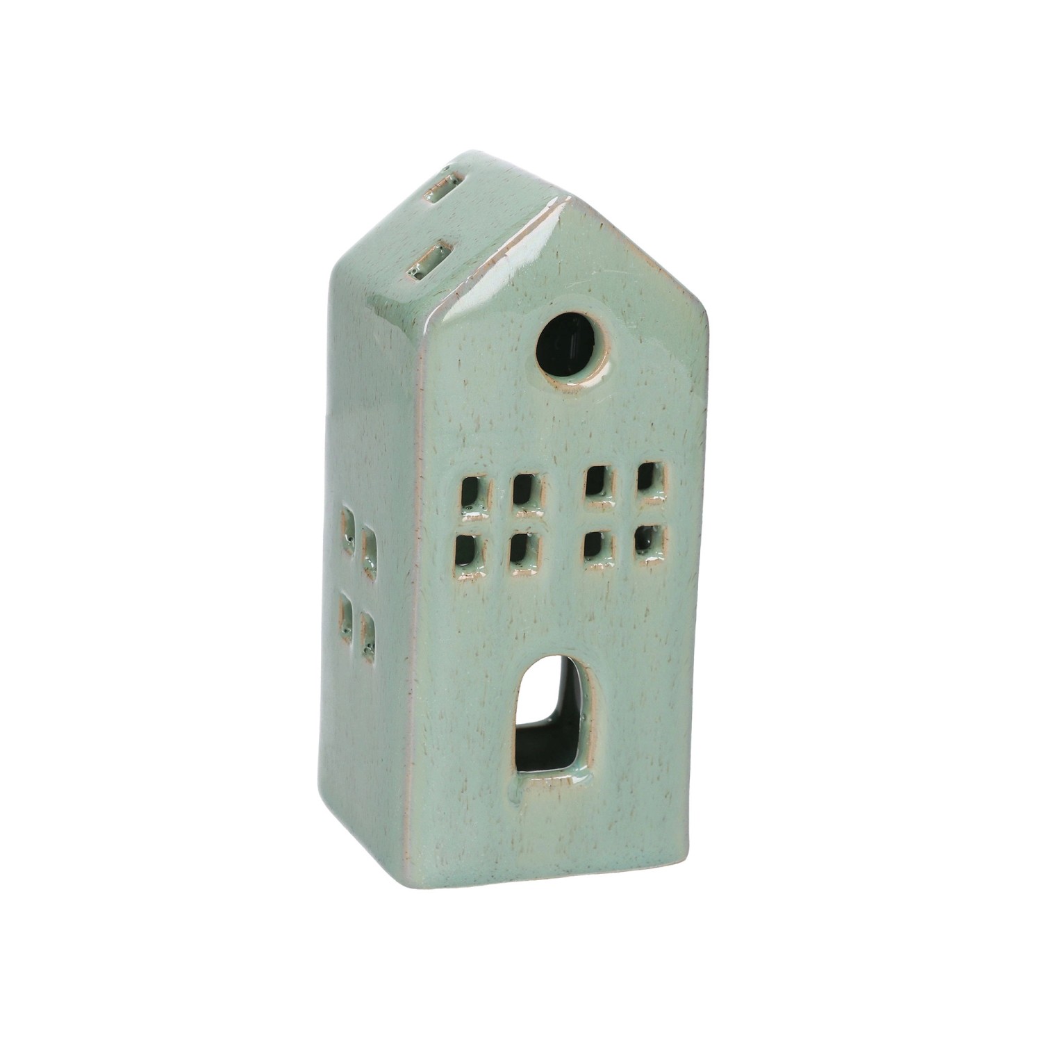 Dekoracja Domek lampion ceramiczny 13,2 cm zielony