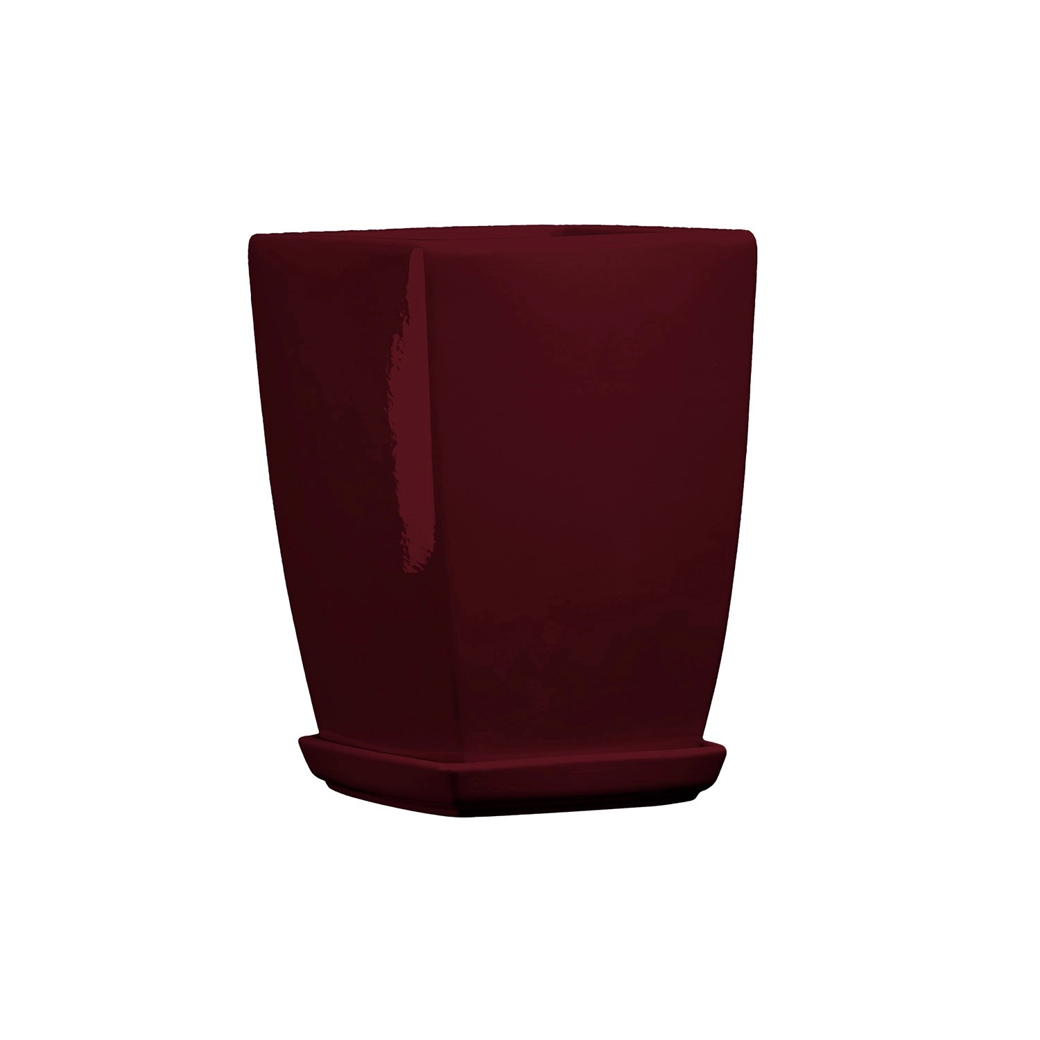 Doniczka z podstawką Kwadrat Pękaty bordowy połysk - 29 cm