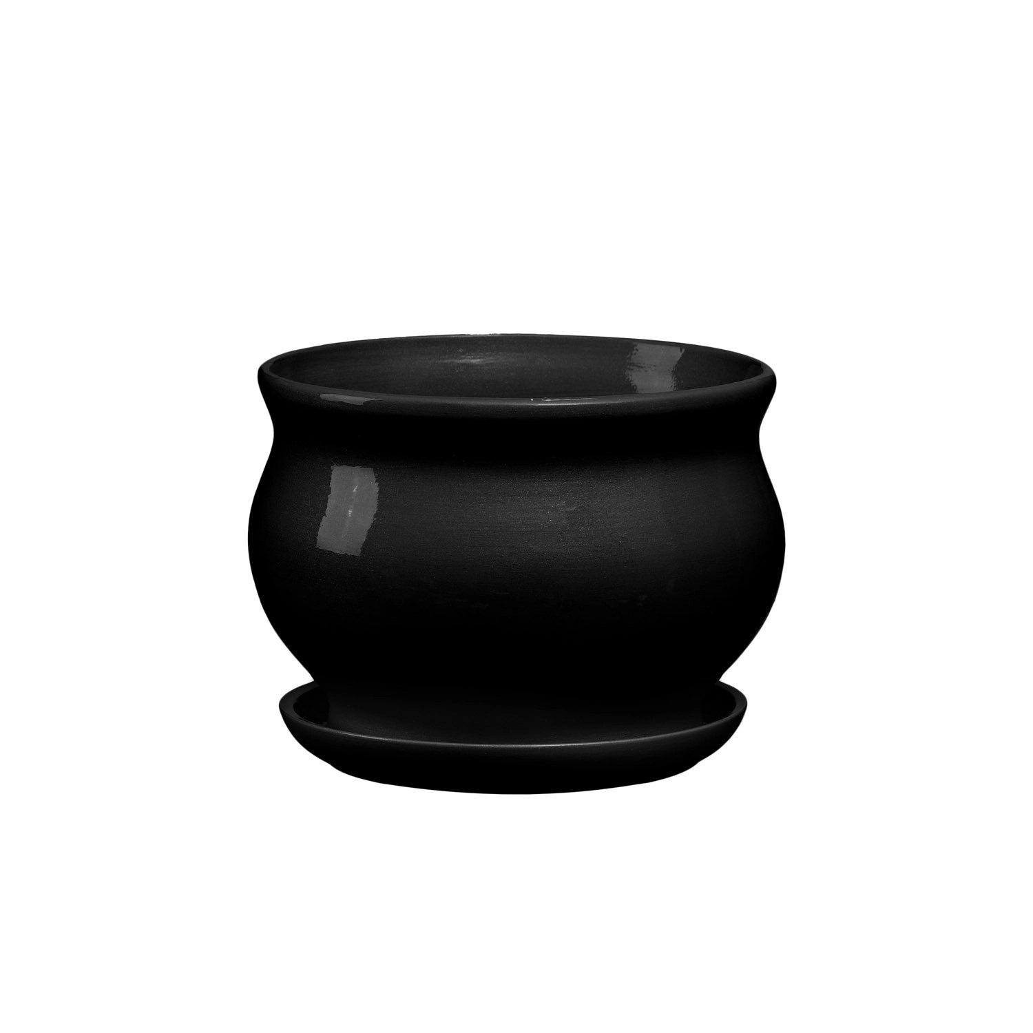 Doniczka z podstawką Kokarda czarny połysk - 23,5 cm