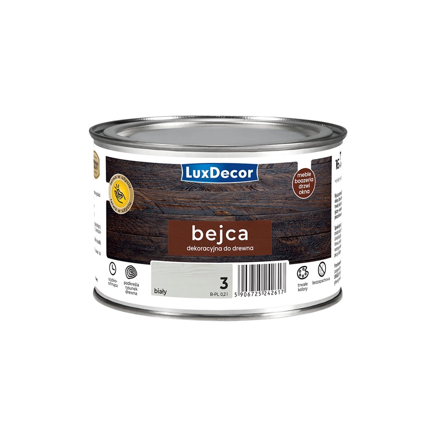 LuxDecor Bejca do drewna biały 0,2L
