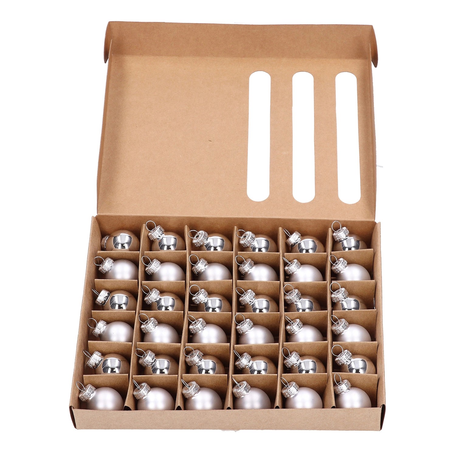 Bombki szklane srebrne 2,5 cm - 36 szt.