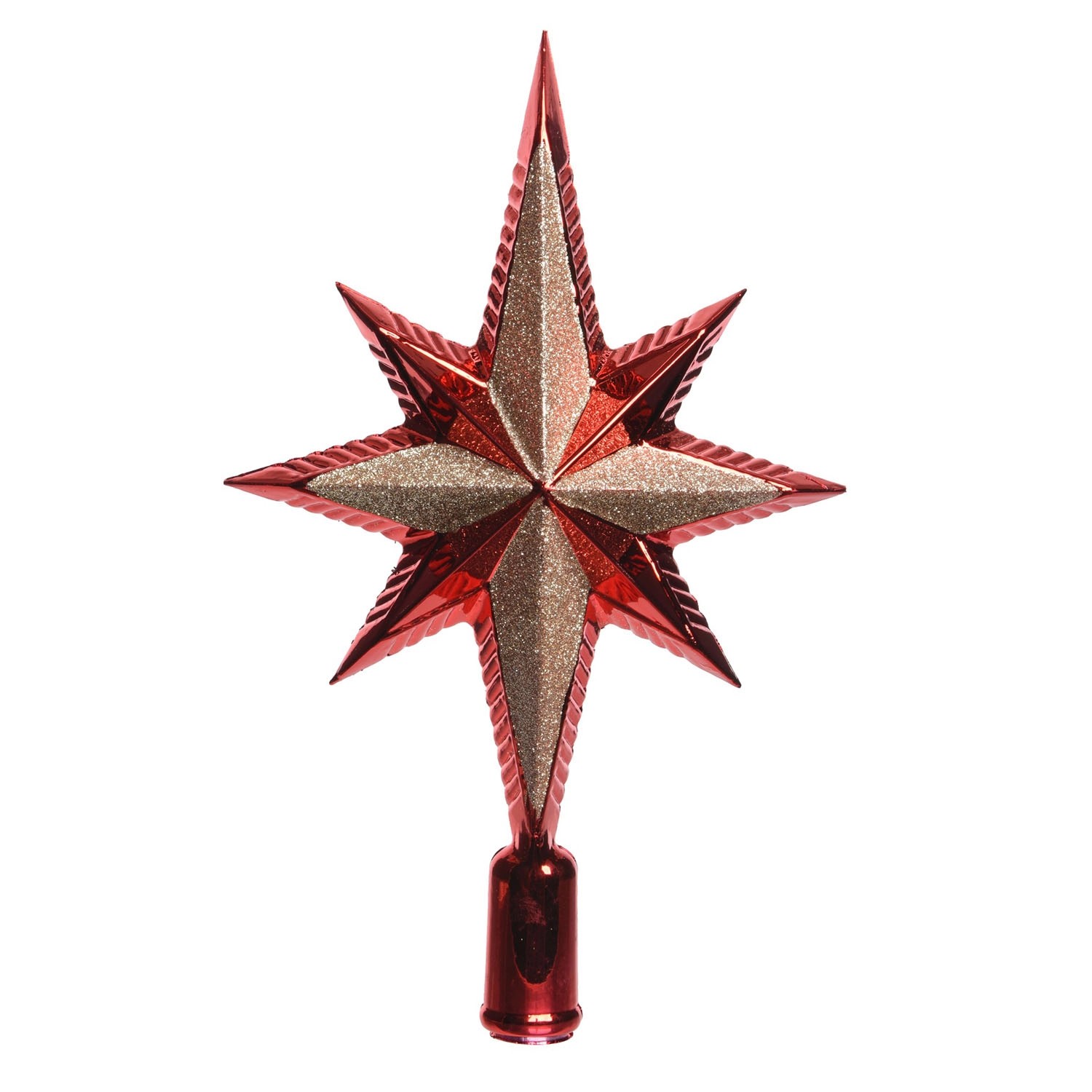 Czubek na choinkę plastikowy czerwono-złoty - 14,5x25,5 cm