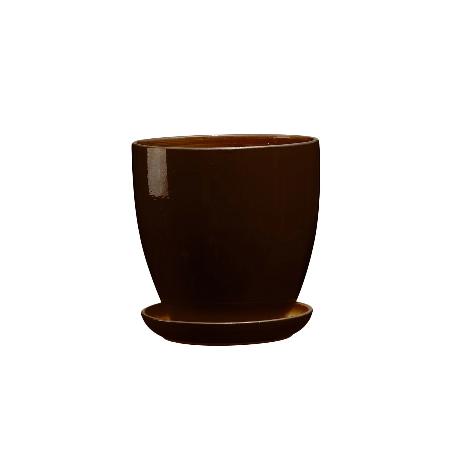 Doniczka z podstawką Klasyczna brąz połysk - 17 cm