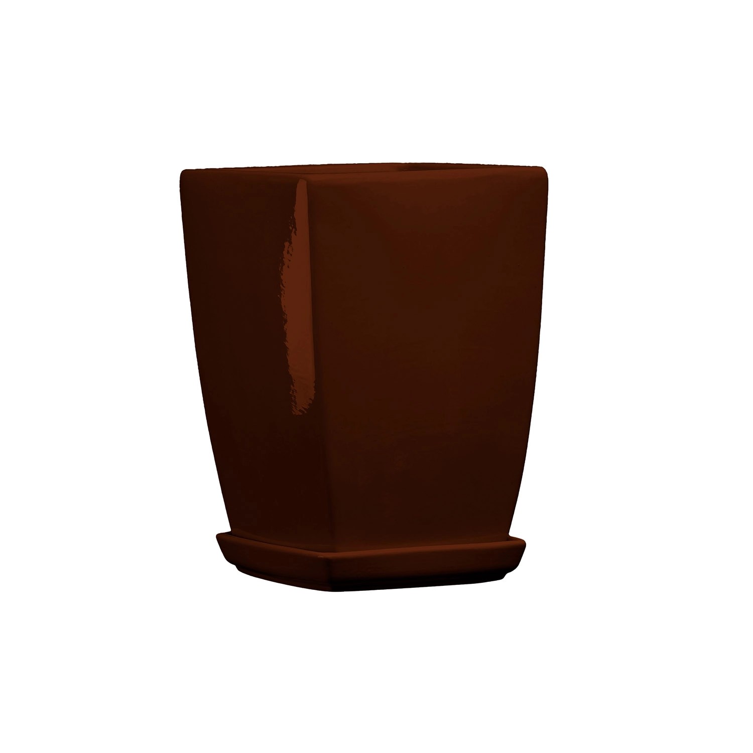 Doniczka z podstawką Kwadrat Pękaty brąz połysk - 29 cm
