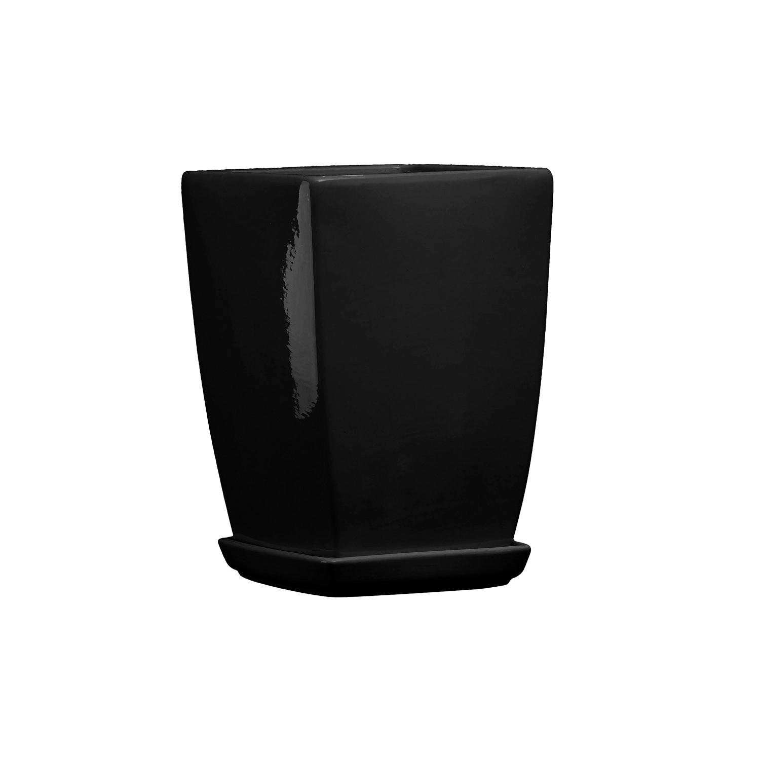 Doniczka z podstawką Kwadrat Pękaty czarny połysk - 24 cm