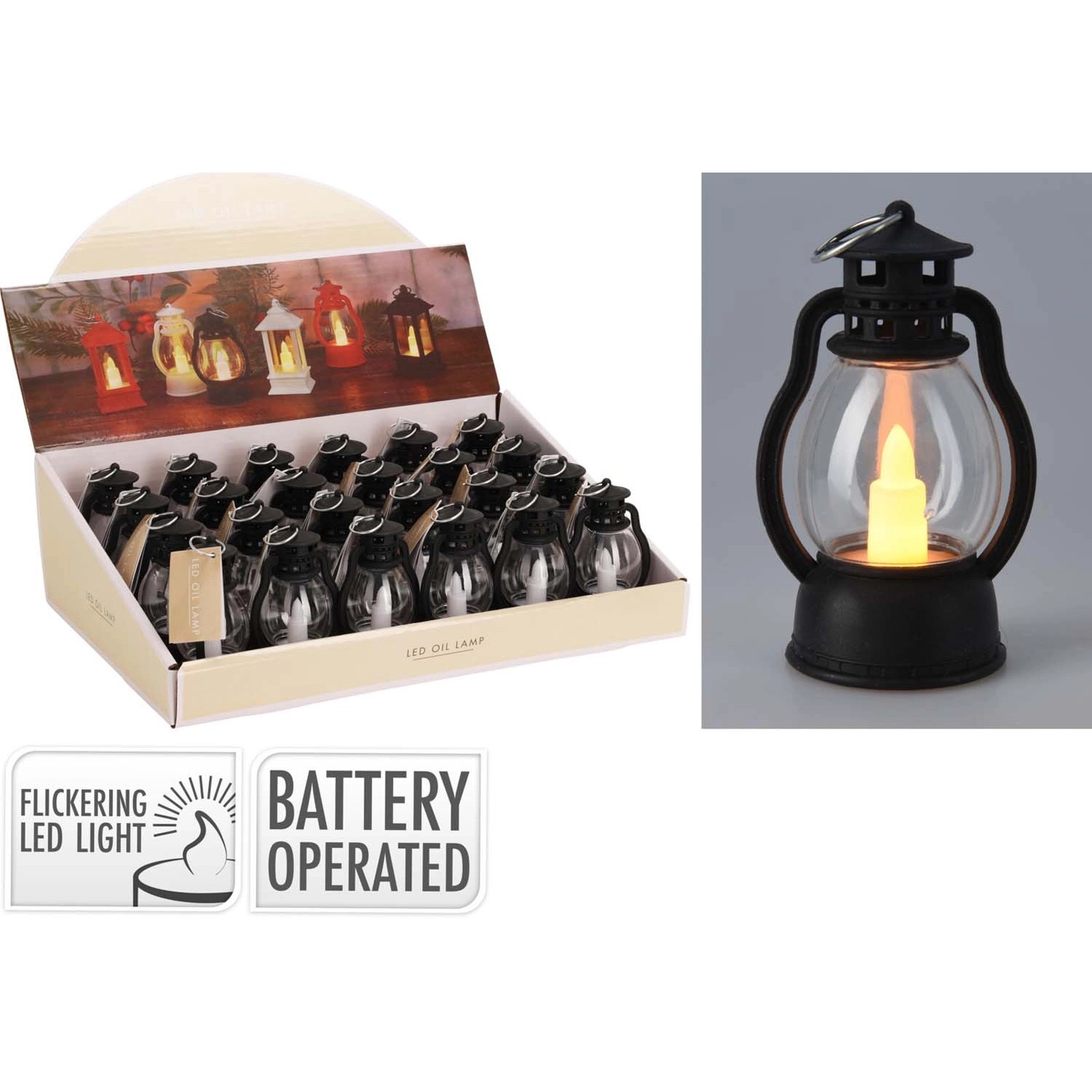 Dekoracja stojąca Lampka olejowa LED wys. 9 cm czarna