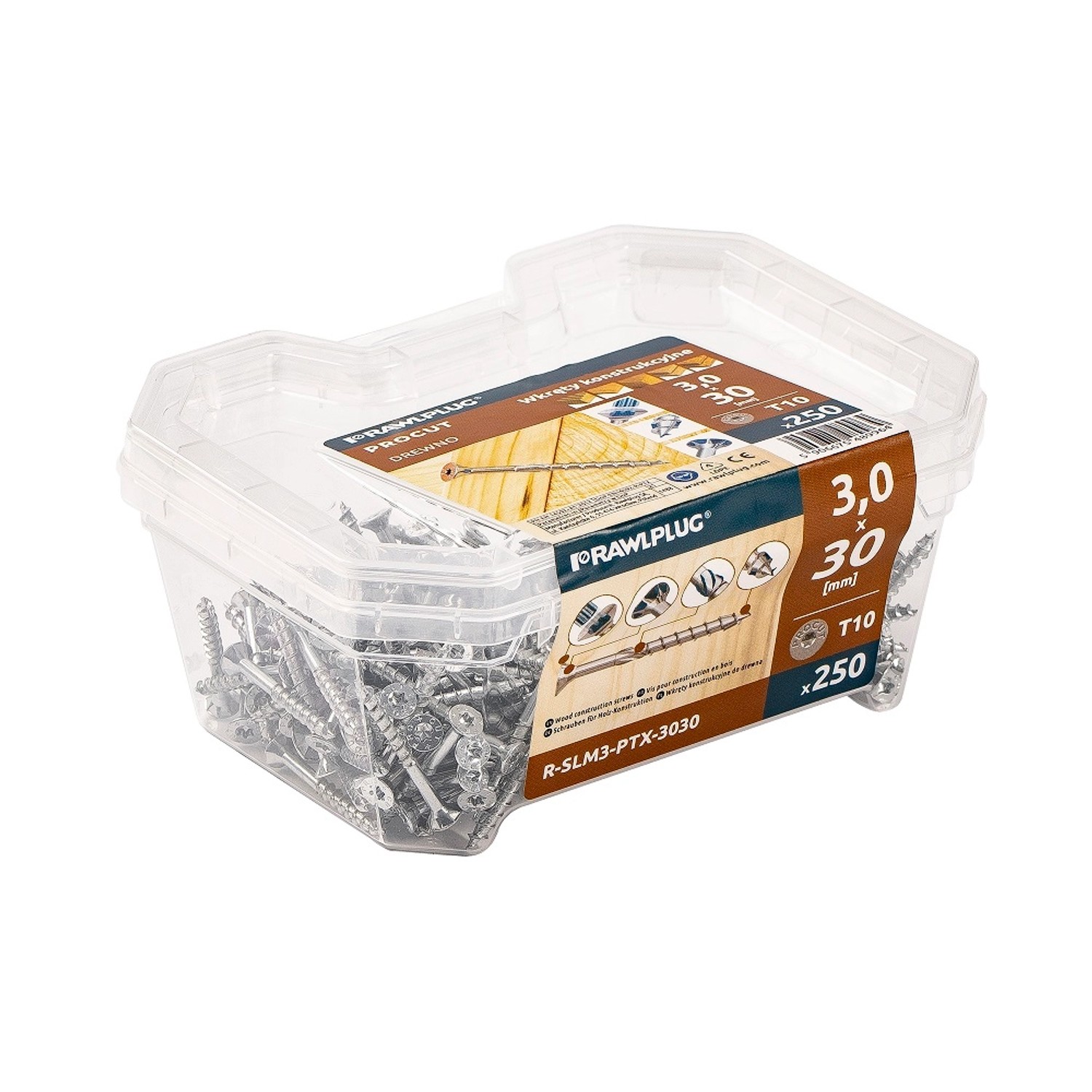 Rawlplug Wkręt PTX do drewna łeb stożek Torx 3 x 30 mm 250 szt.