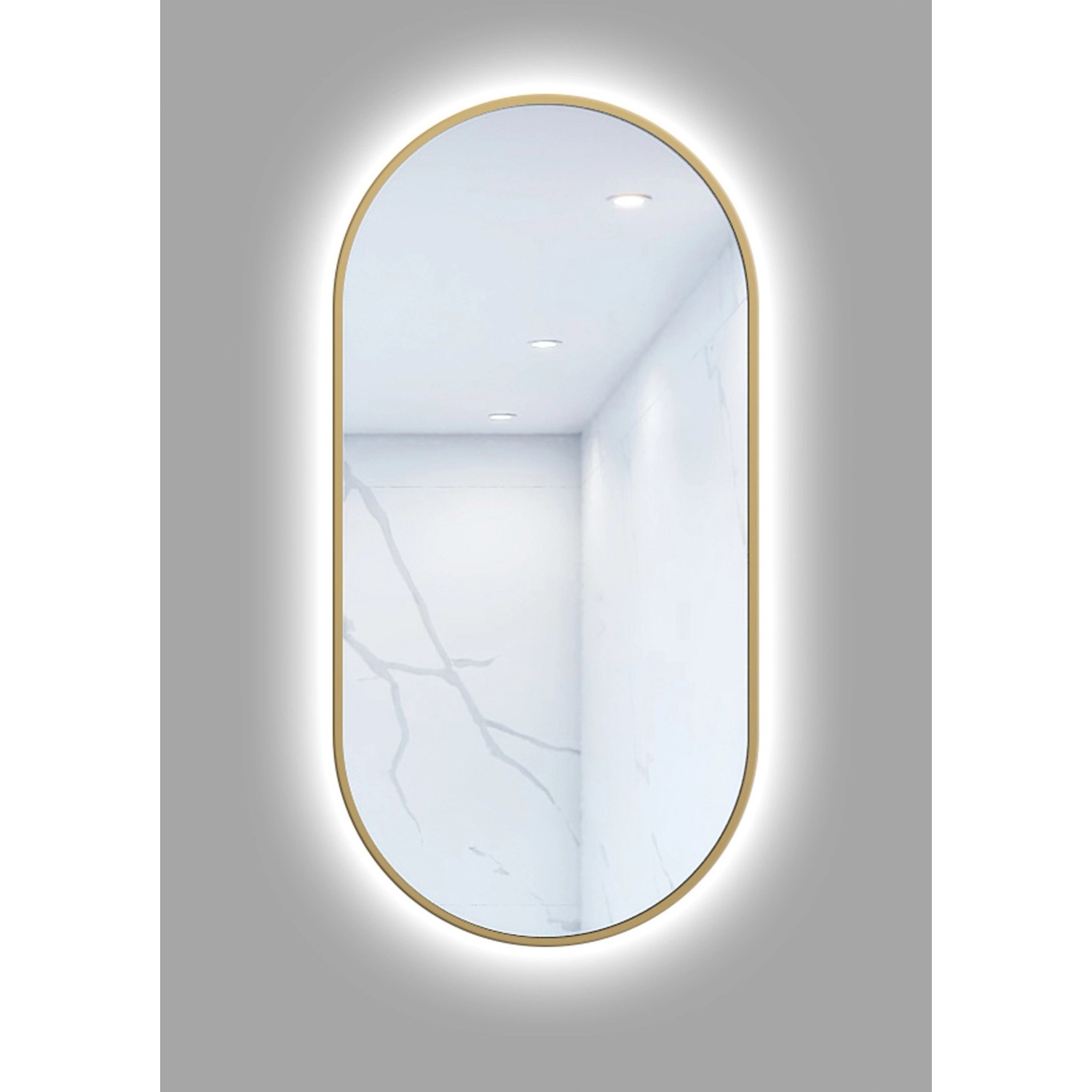 Lustro z LED Oval Line złota rama 100x50