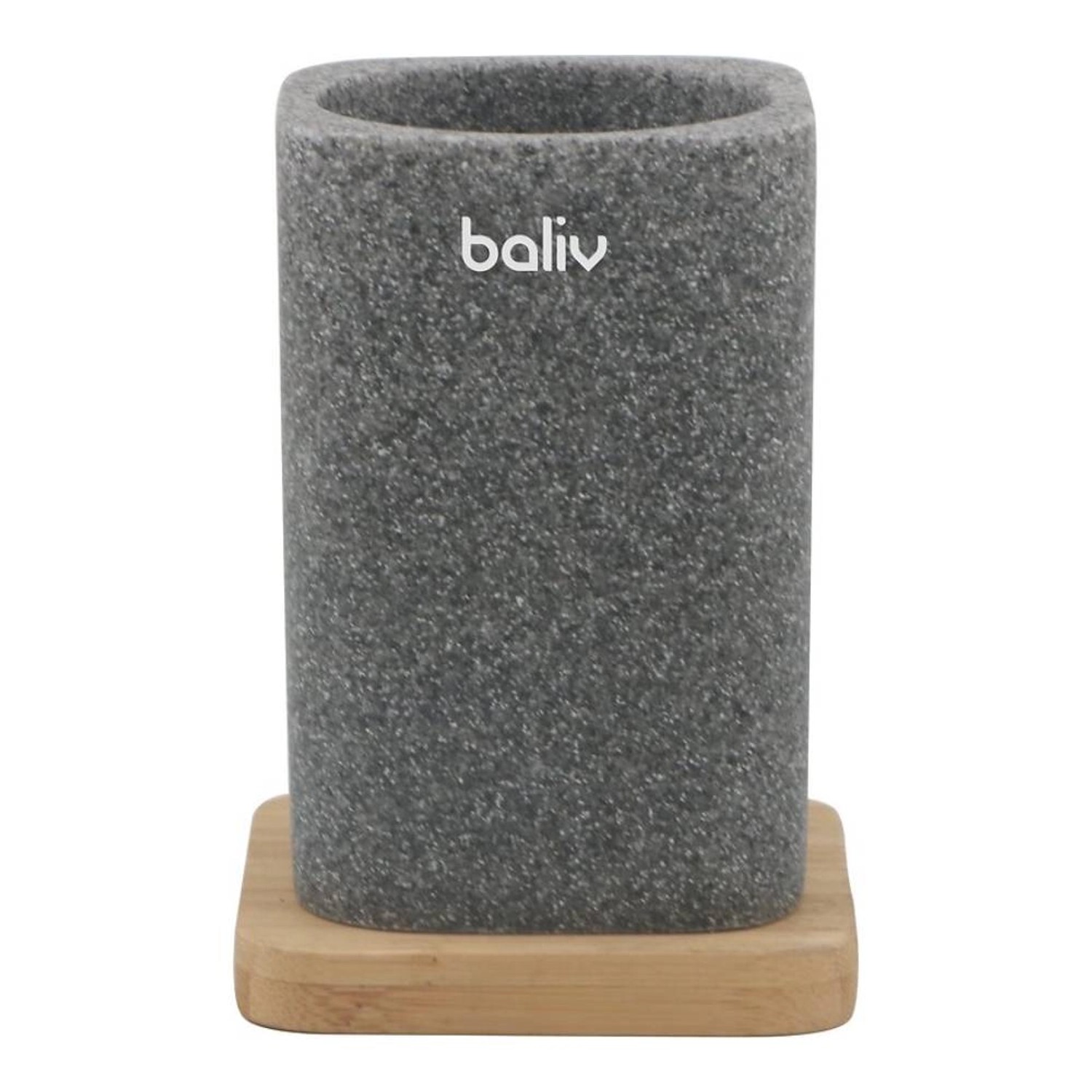 Baliv Kubek łazienkowy szary na bambusowej podstawce