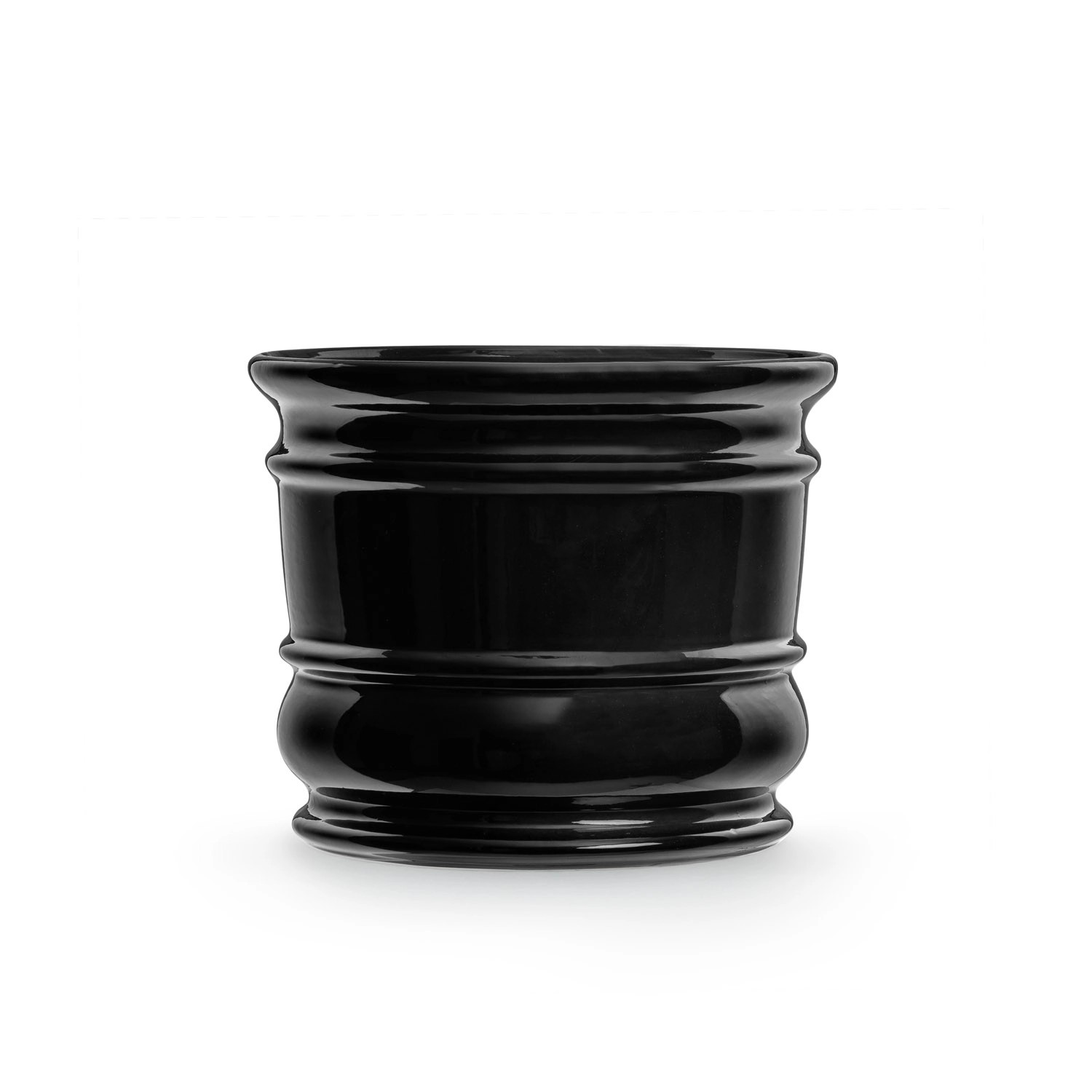 Doniczka z podstawką Beczka czarny połysk - 11 cm