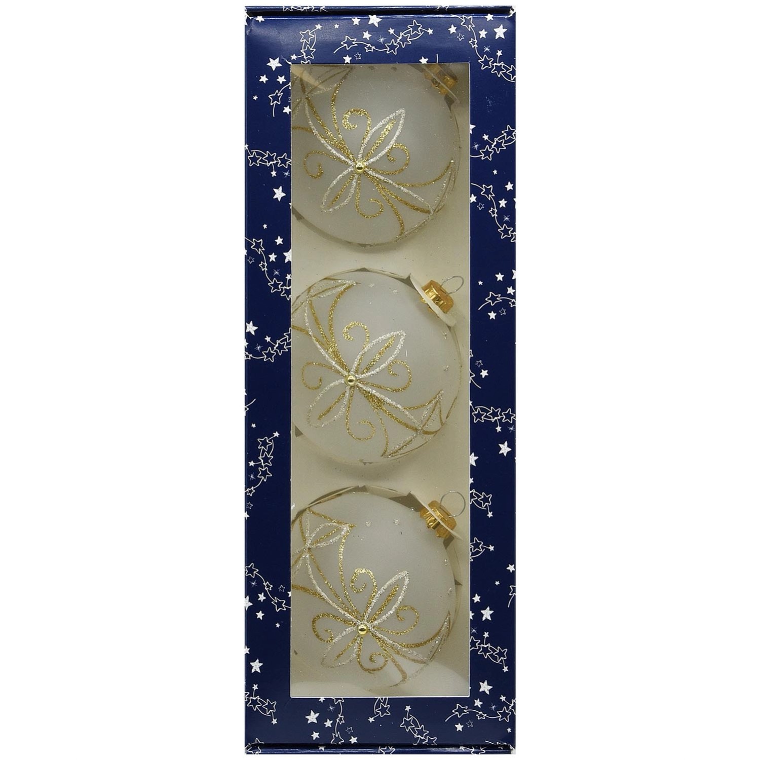 Bombki szklane białe z bogatym dekorem śr. 8 cm, mix - 3 szt.