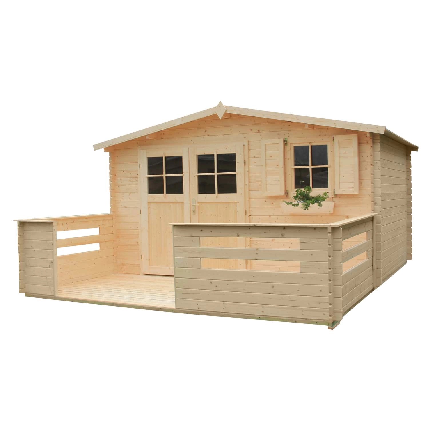 Domek ogrodowy Lilak z tarasem i podłogą - 416 x 506 cm, wys. 243 cm