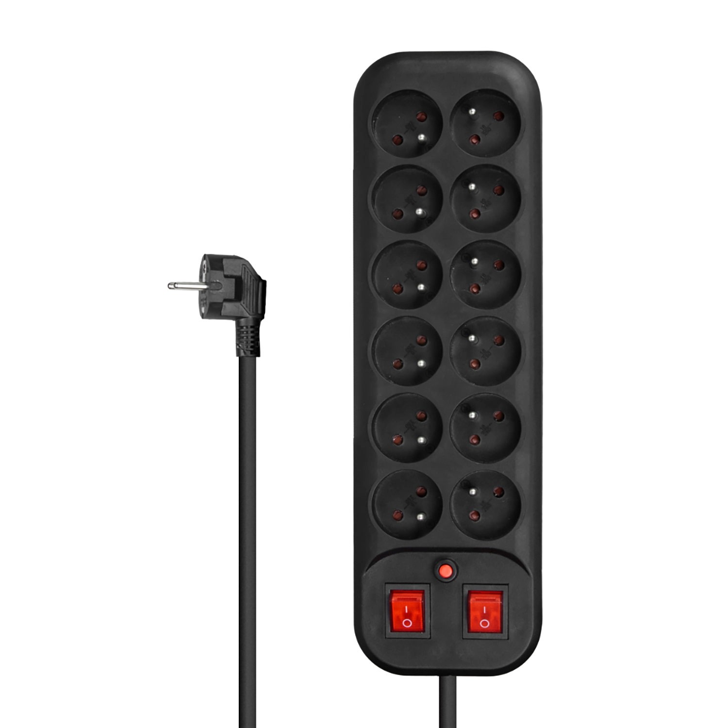 DPM Przedłużacz 12-gniazdkowy Z/U i ochroną przeciwprzepięciową 1,8m czarny