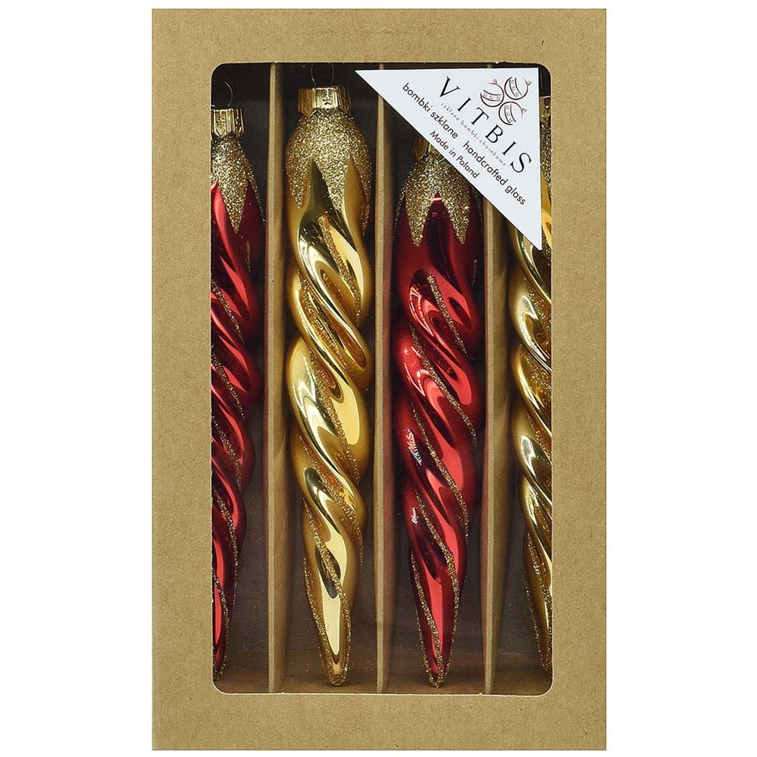 Bombki SOPLE dekor tradycyjny biało-złote śr. 16 cm - 4 szt.