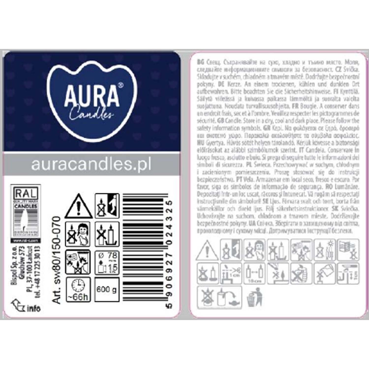 Świeca pieńkowa antracytowa - 8 x 15 cm