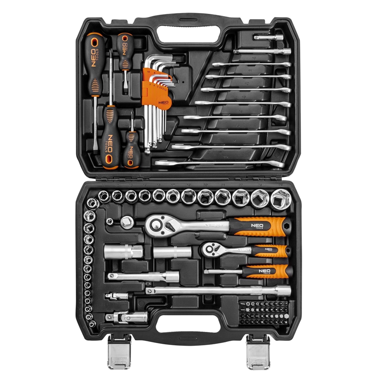 Neo Tools Zestaw kluczy 100-elementowy 1/2'', 1/4''