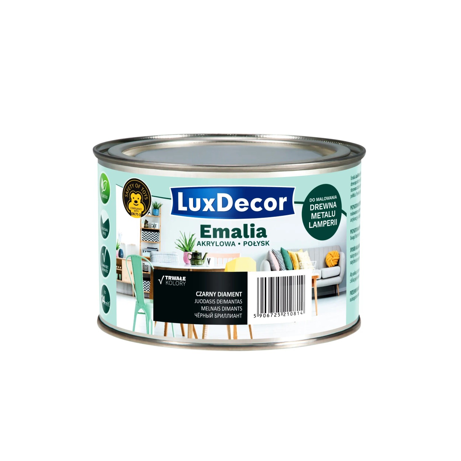 LuxDecor Emalia akrylowa do drewna i metalu połysk czarny diament 400 ml