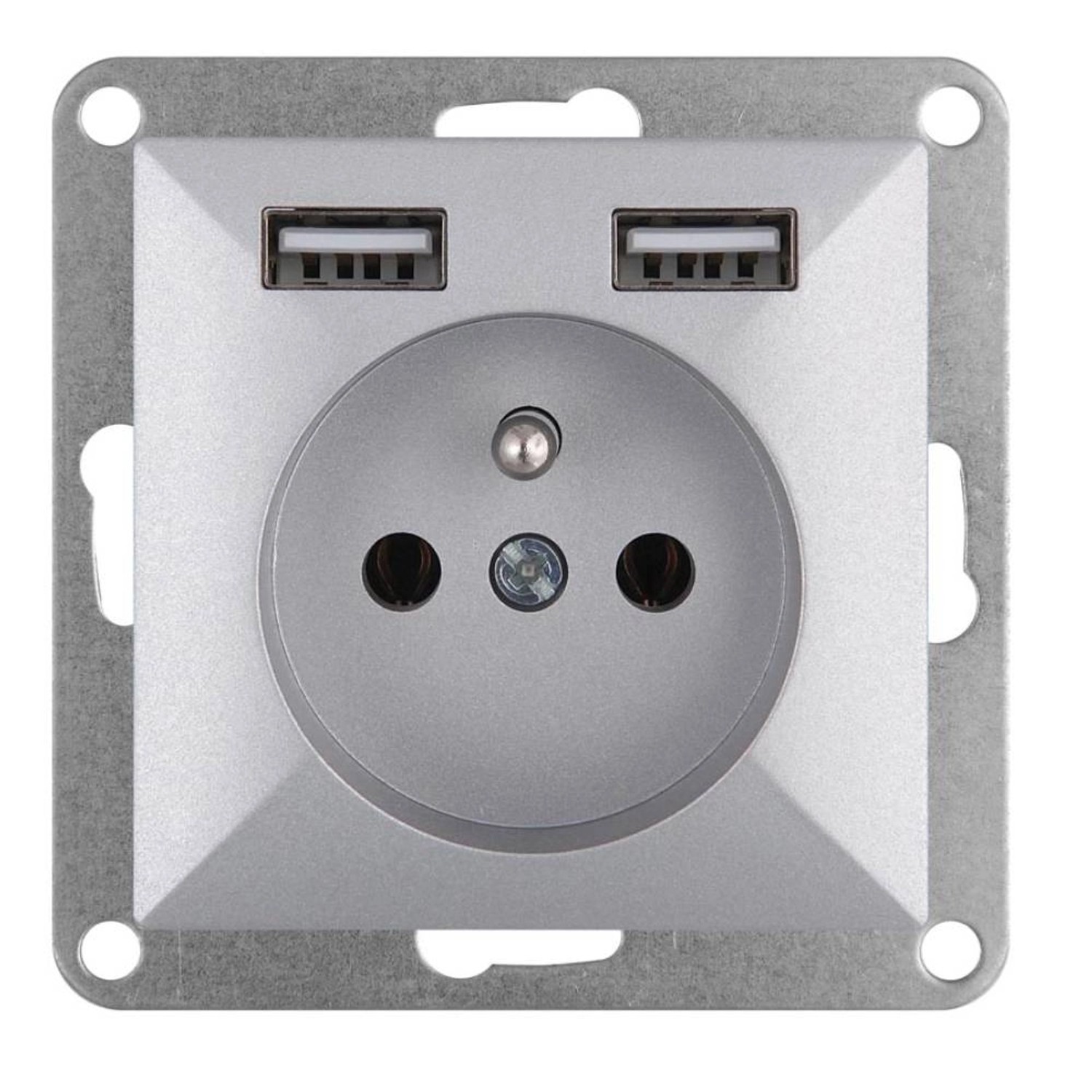 Gniazdo Perła pojedyncze 2 x USB srebrne