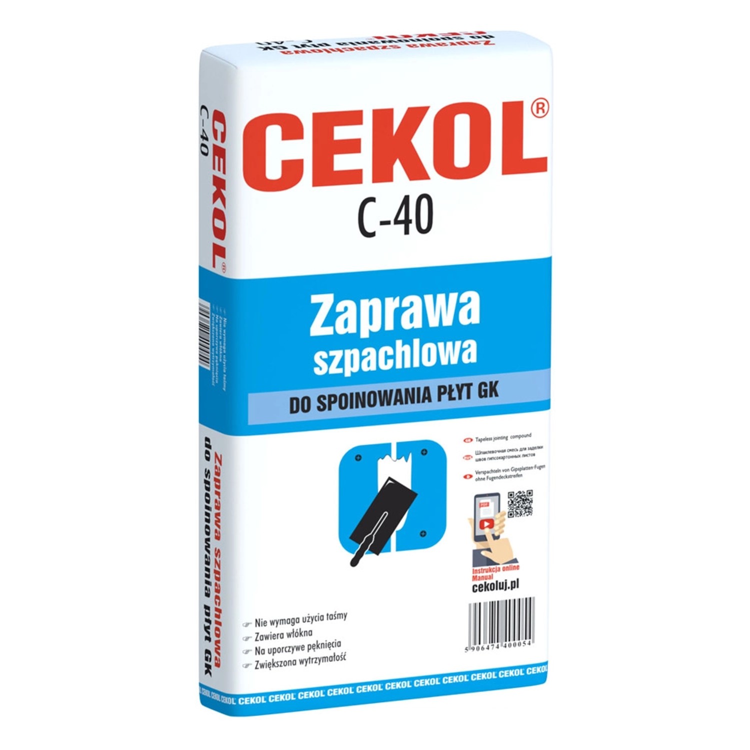 Cekol C-40 Zaprawa szpachlowa do spoinowania płyt GK 16 kg