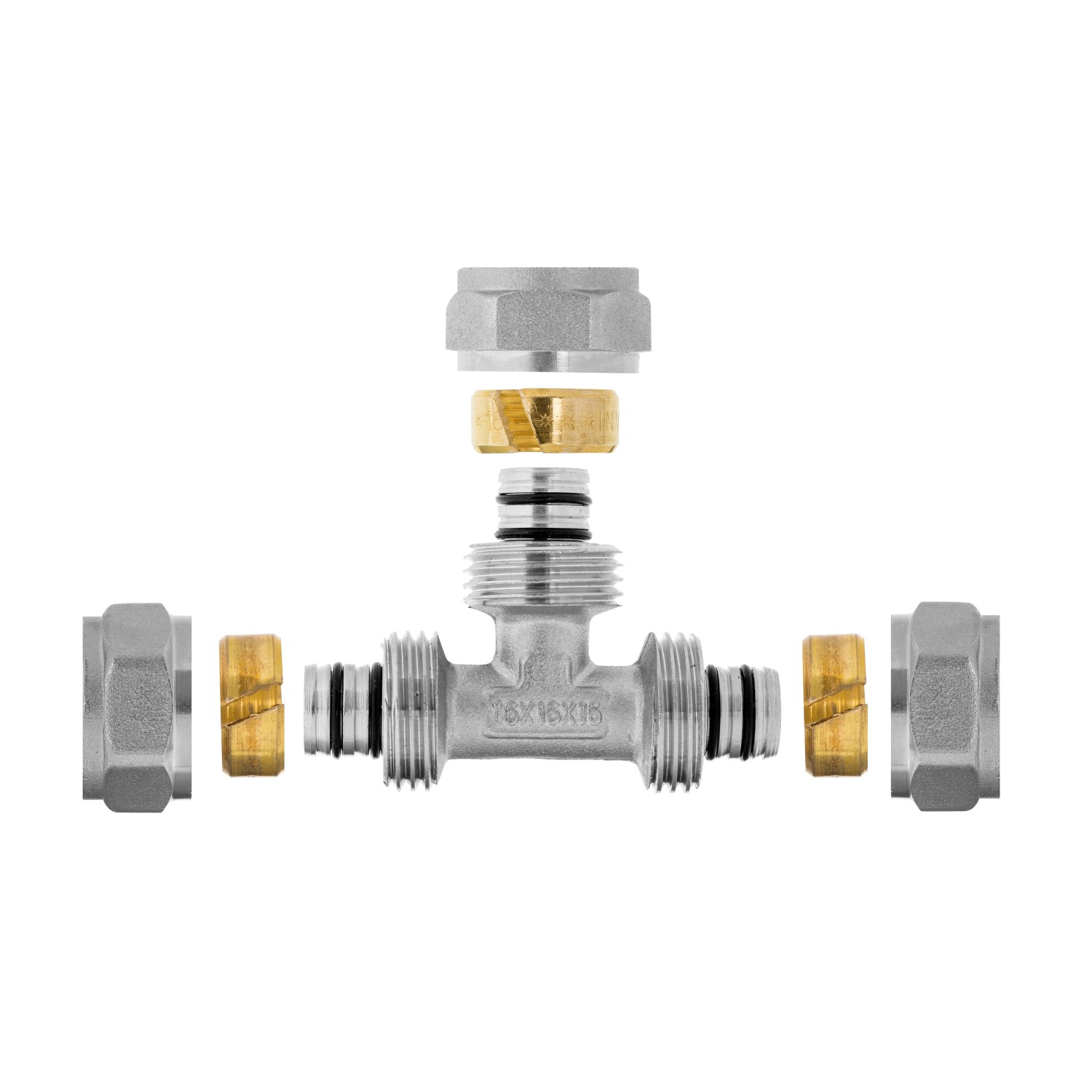 Invena Trójnik równoprzelotowy 20mm x 20mm x 20mm x 2- wkład aluminiowy