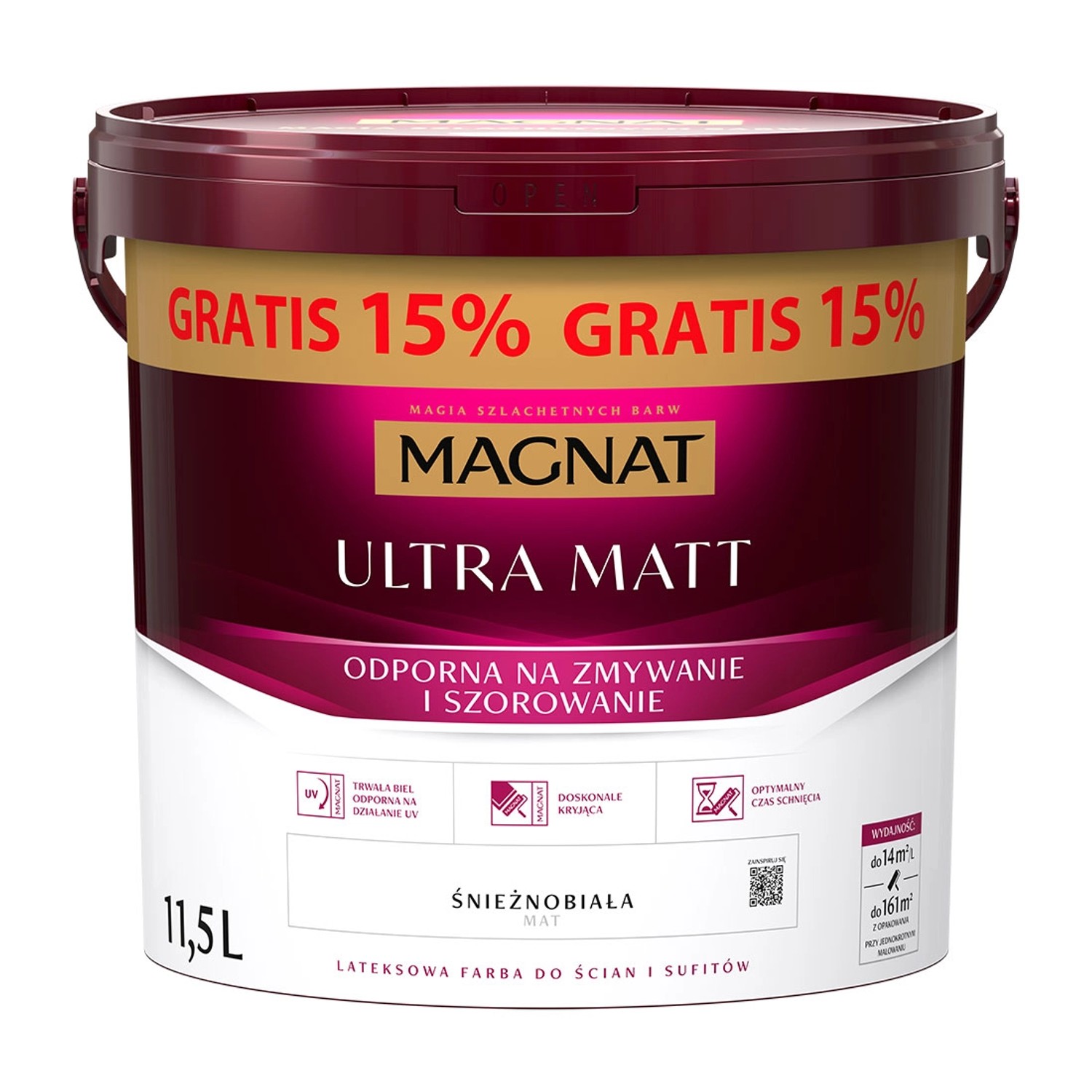 Farba lateksowa Magnat Ultra Matt biała 10L + 15% gratis