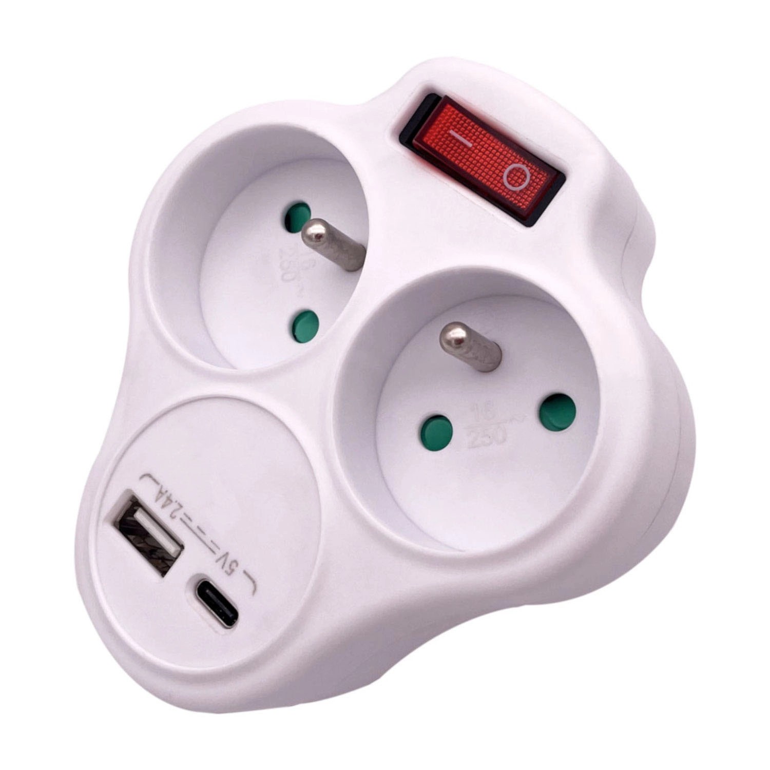 Rozgałęźnik 2 x 2P+Z USB STAY biały