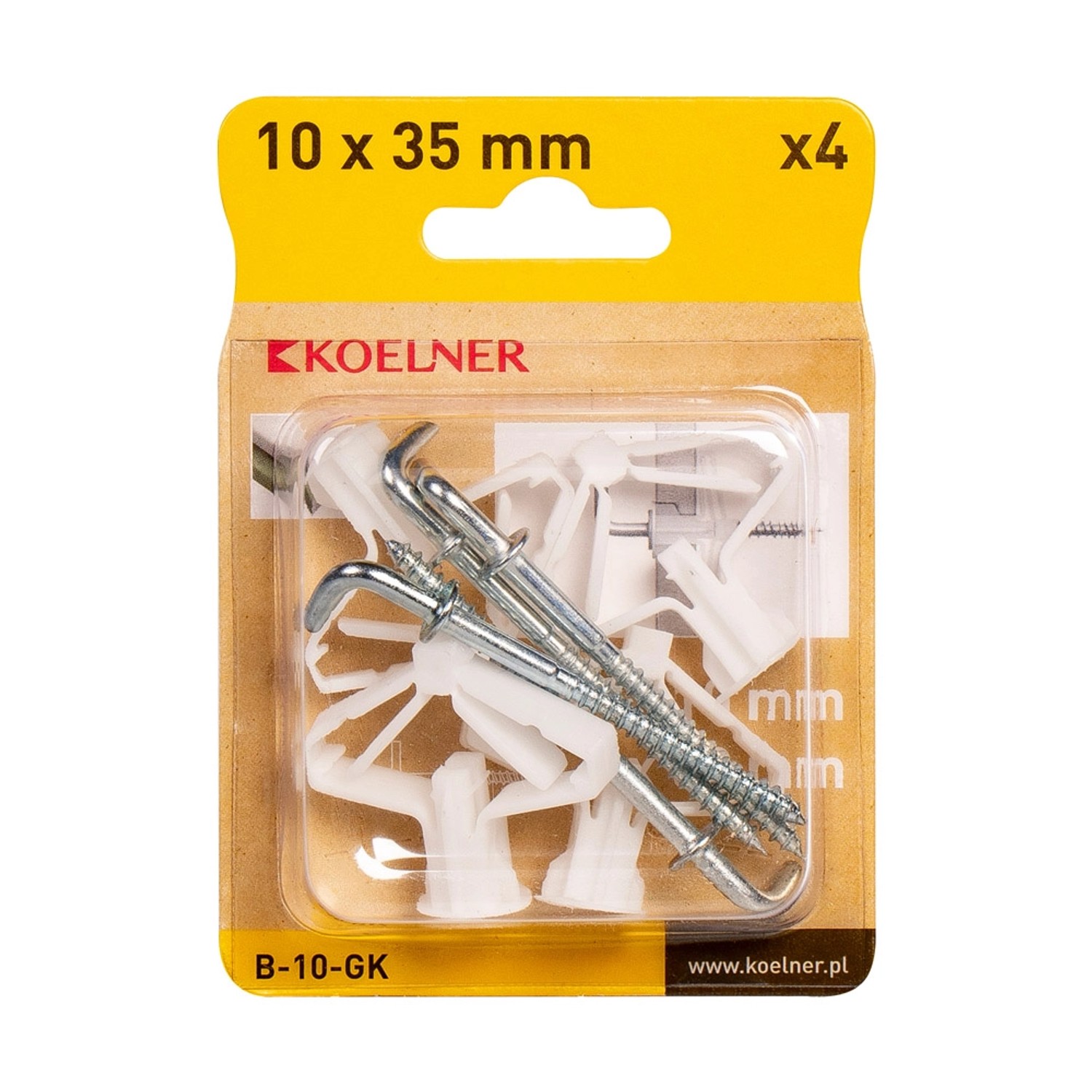 Koelner Kołek do płyt GK 10mm z hakiem kątowym 4szt.