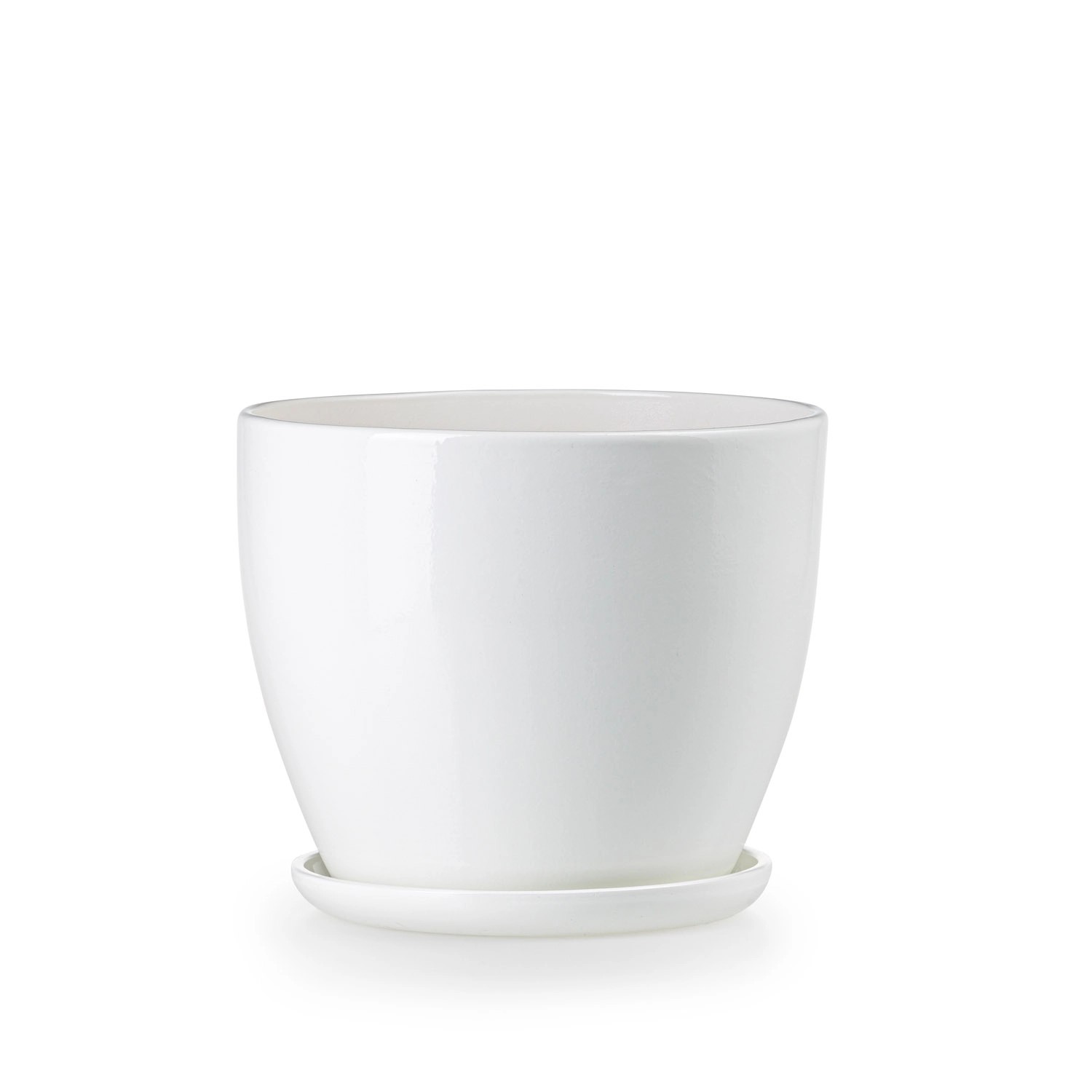 Doniczka z podstawką biały połysk - 13 cm